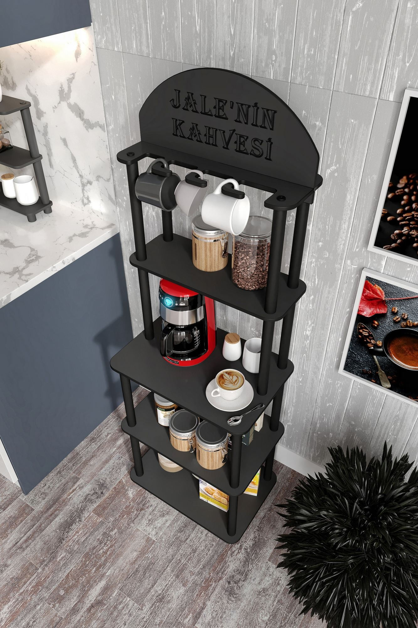 Dulap pentru cafea Lungo, 50 x 140 x 30 cm, negru, MDF — imaginea 10