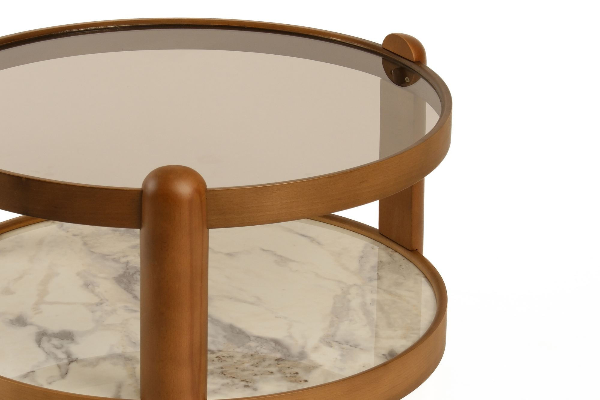 Masa de cafea Golf 100, 100 x 48 x 100 cm, nuc alb marmura, MDF, design compact, nuc / alb marble — imaginea 2