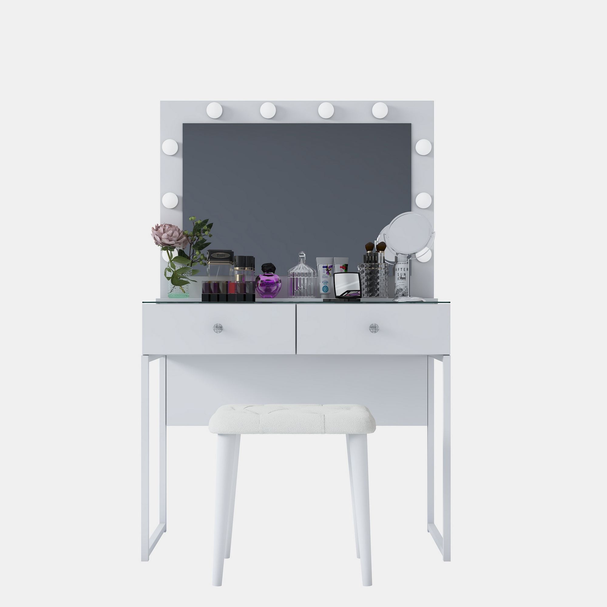 Masa de machiaj BJ164, 90 x 141,8 x 40 cm, alb, PAL — imaginea 2