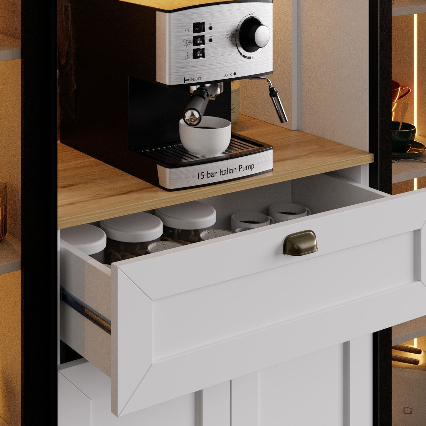 Dulap pentru cafea Nero Duo 1600-223, 160 x 190 x 44 cm, alb, PAL melaminat, spatiu de depozitare, fixare pe perete — imaginea 4