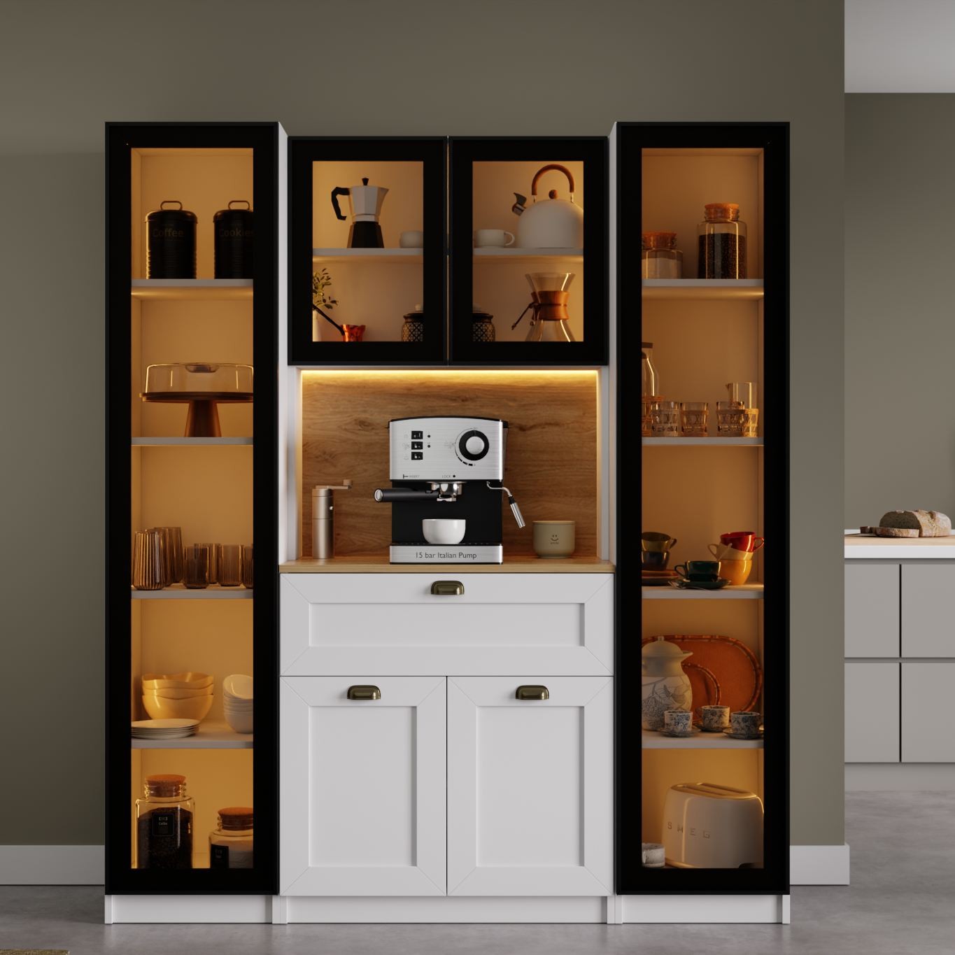 Dulap pentru cafea Nero Duo 1600-223, 160 x 190 x 44 cm, alb, PAL melaminat, spatiu de depozitare, fixare pe perete — imaginea 5