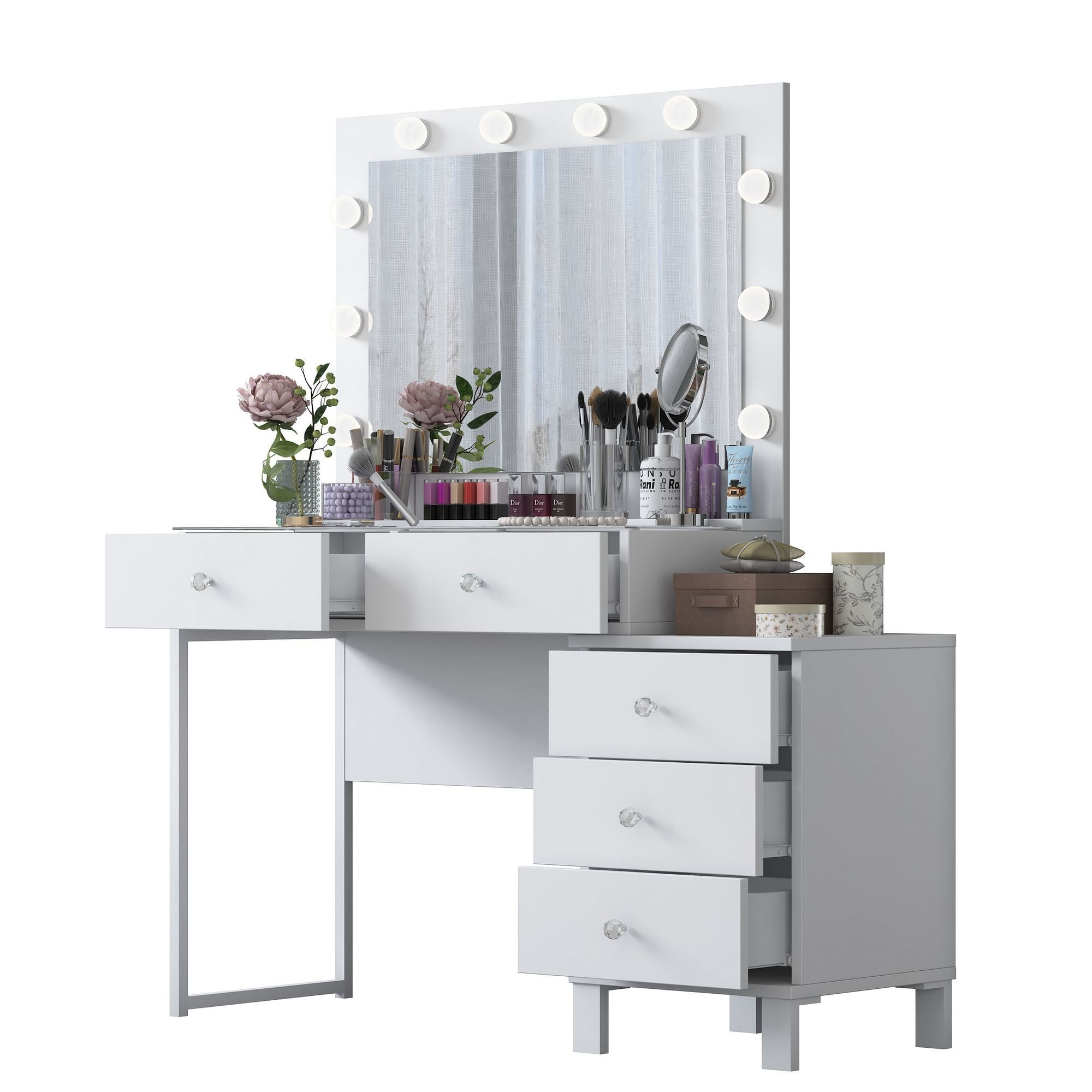 Masa de machiaj BJ150, 120 x 141,8 x 40 cm, alb, PAL — imaginea 10