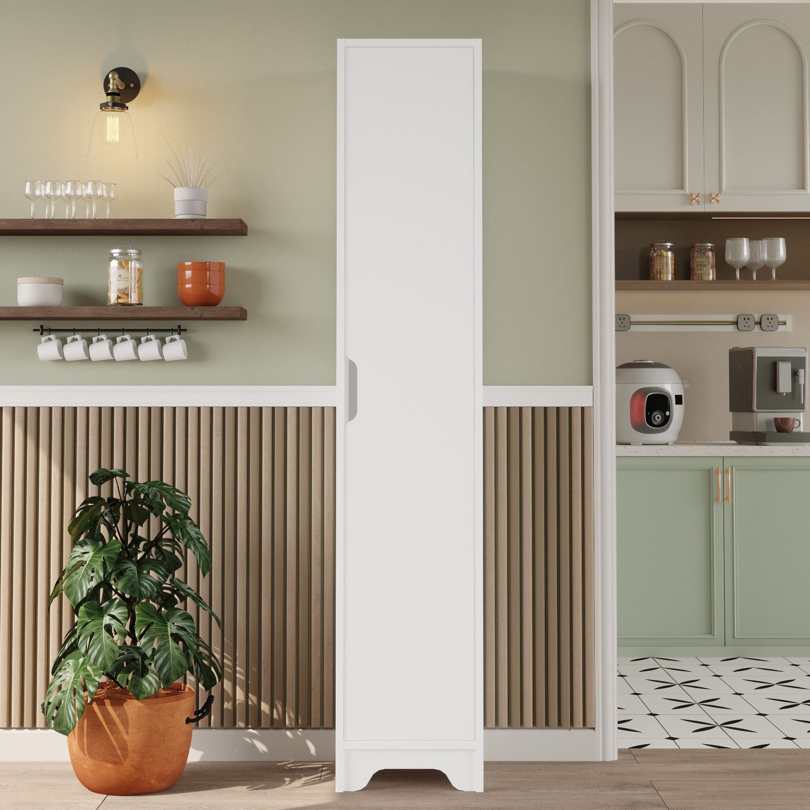 Dulap LIB3-W, 36,5 x 180 x 34 cm, alb, PAL melaminat, spatiu de depozitare, fixare pe perete — imaginea 6
