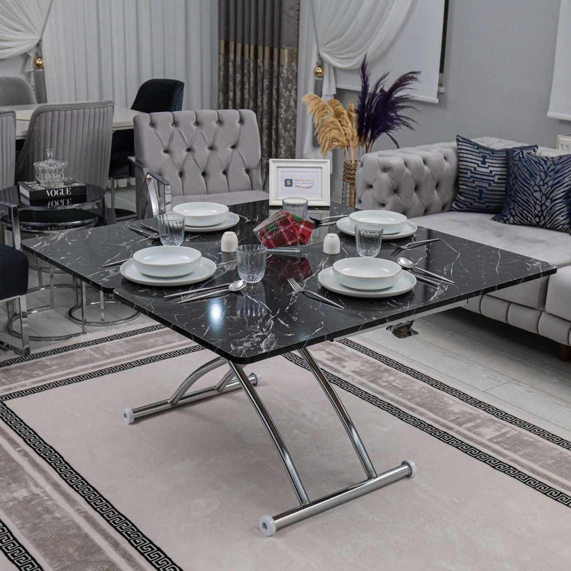 Masa de cafea Juppo Ext, negru marmura crom, MDF, capacitate 125 kg, negru marble / crom — imaginea 4