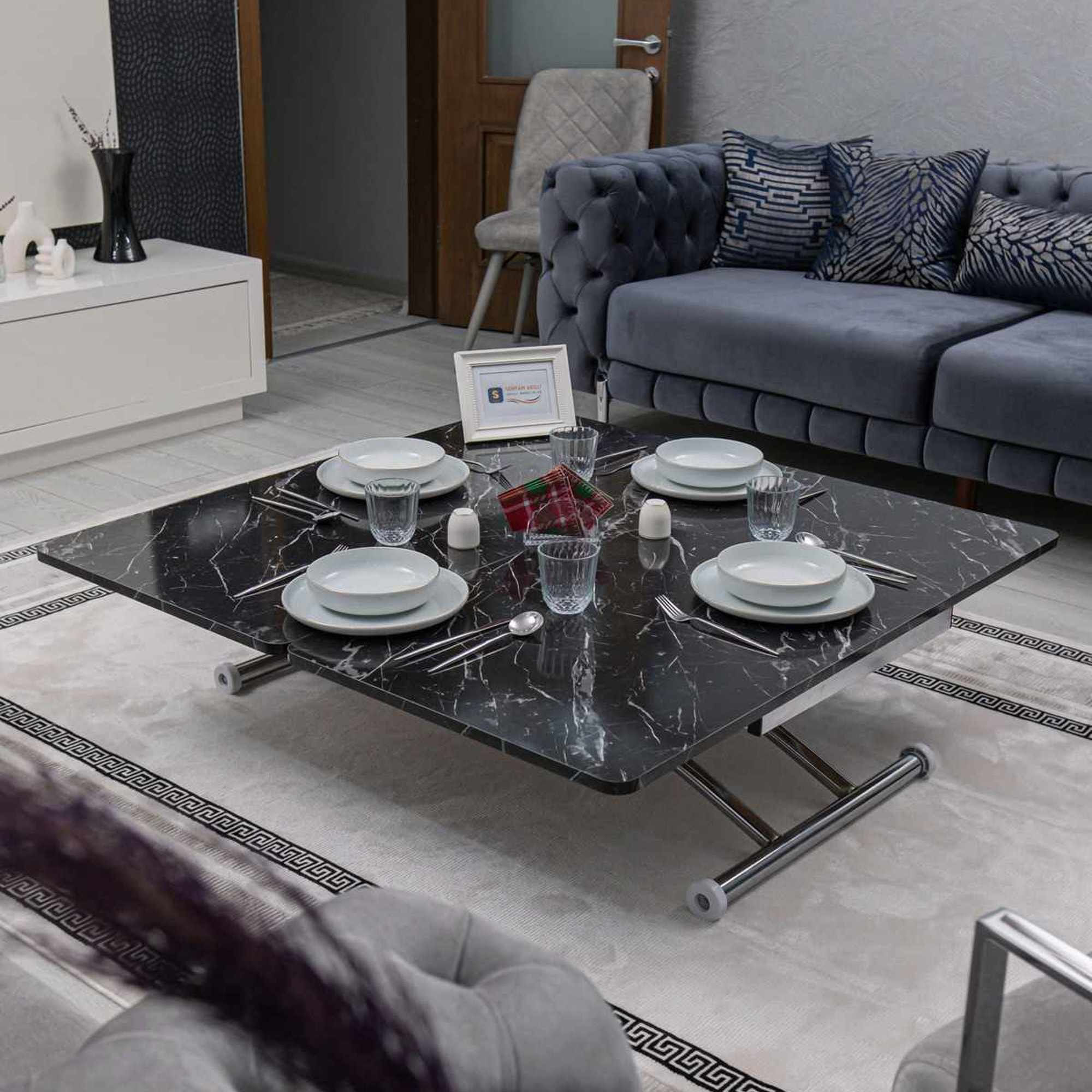 Masa de cafea Juppo Ext, negru marmura crom, MDF, capacitate 125 kg, negru marble / crom — imaginea 6