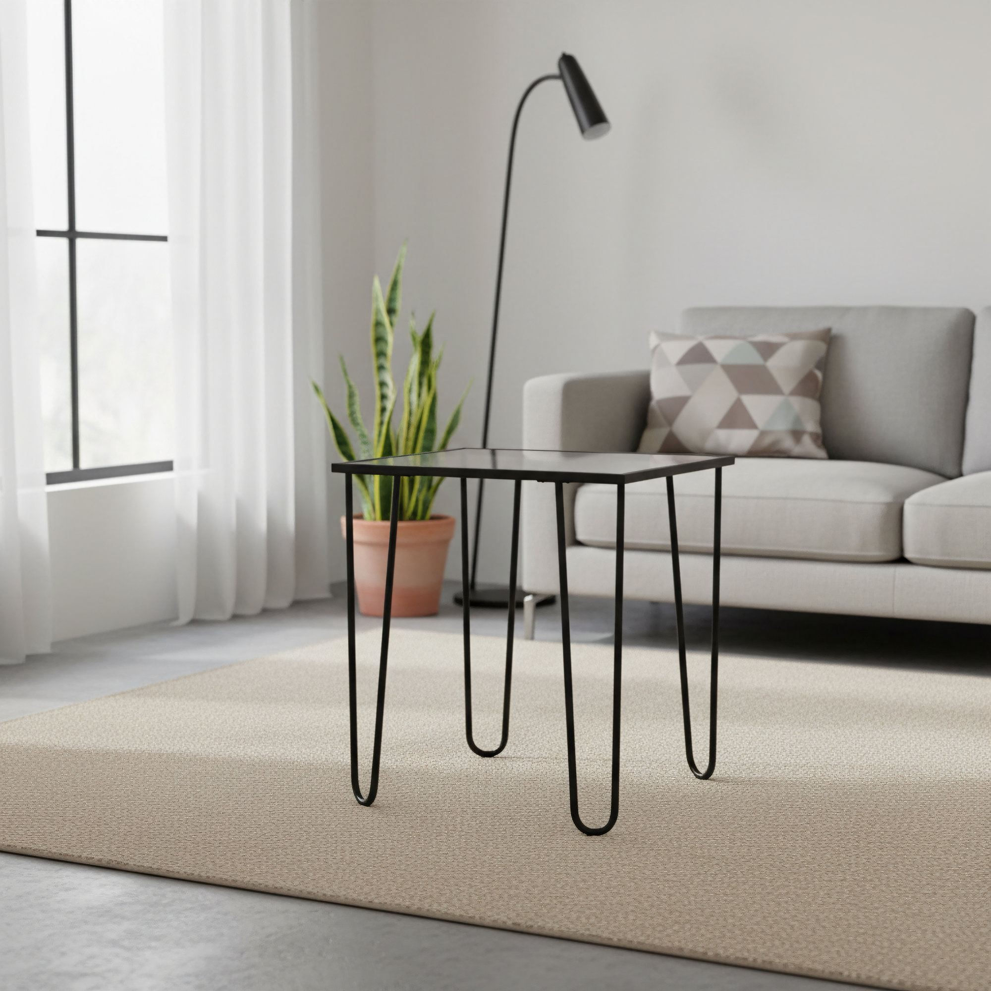 Masa de cafea Shb-032, 53 x 55 x 53 cm, metal, design compact, negru / transparent — imaginea 3