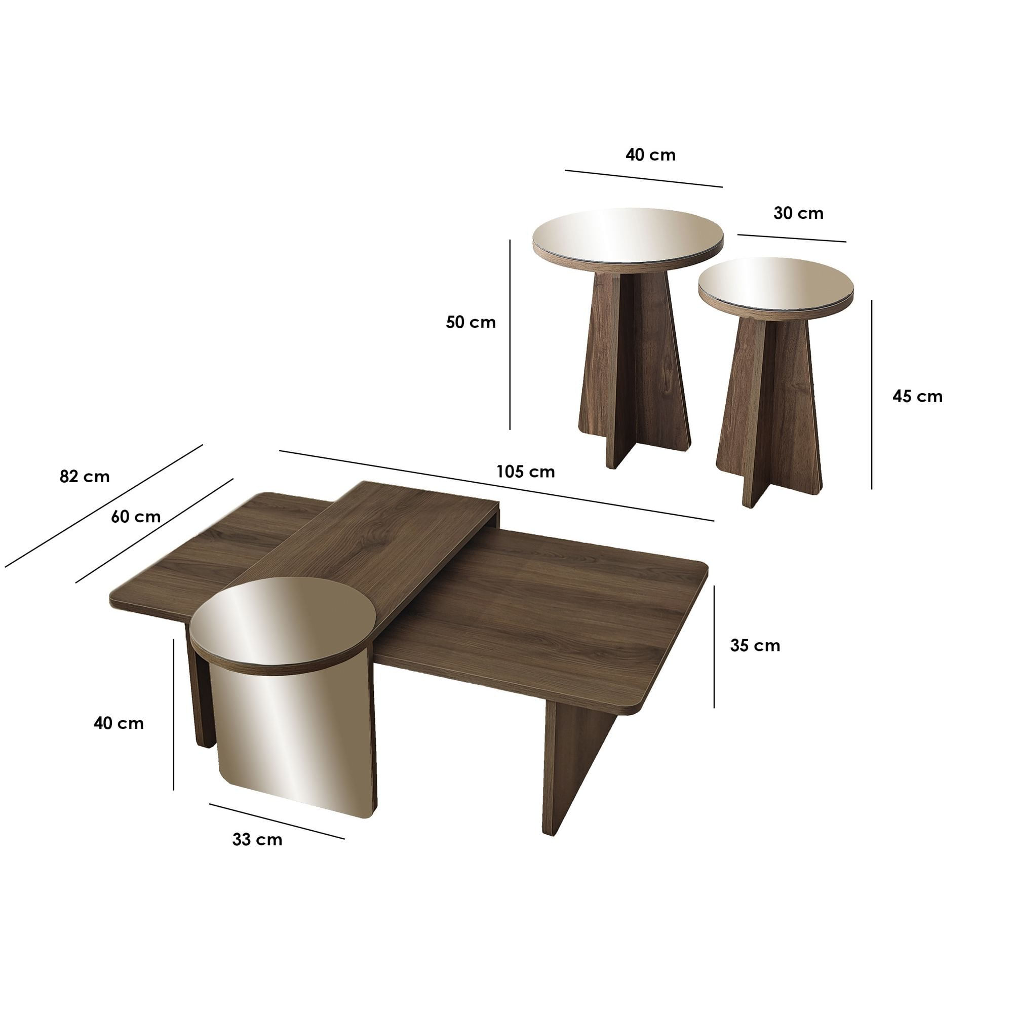 Masa de cafea Luna 4, 105 x 35 x 60 cm, PAL melaminat, design compact, bronz / nuc — imaginea 2