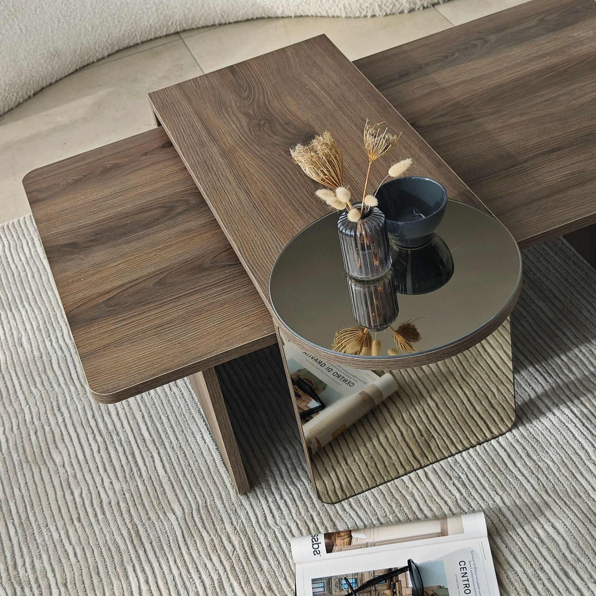 Masa de cafea Luna 4, 105 x 35 x 60 cm, PAL melaminat, design compact, bronz / nuc — imaginea 3