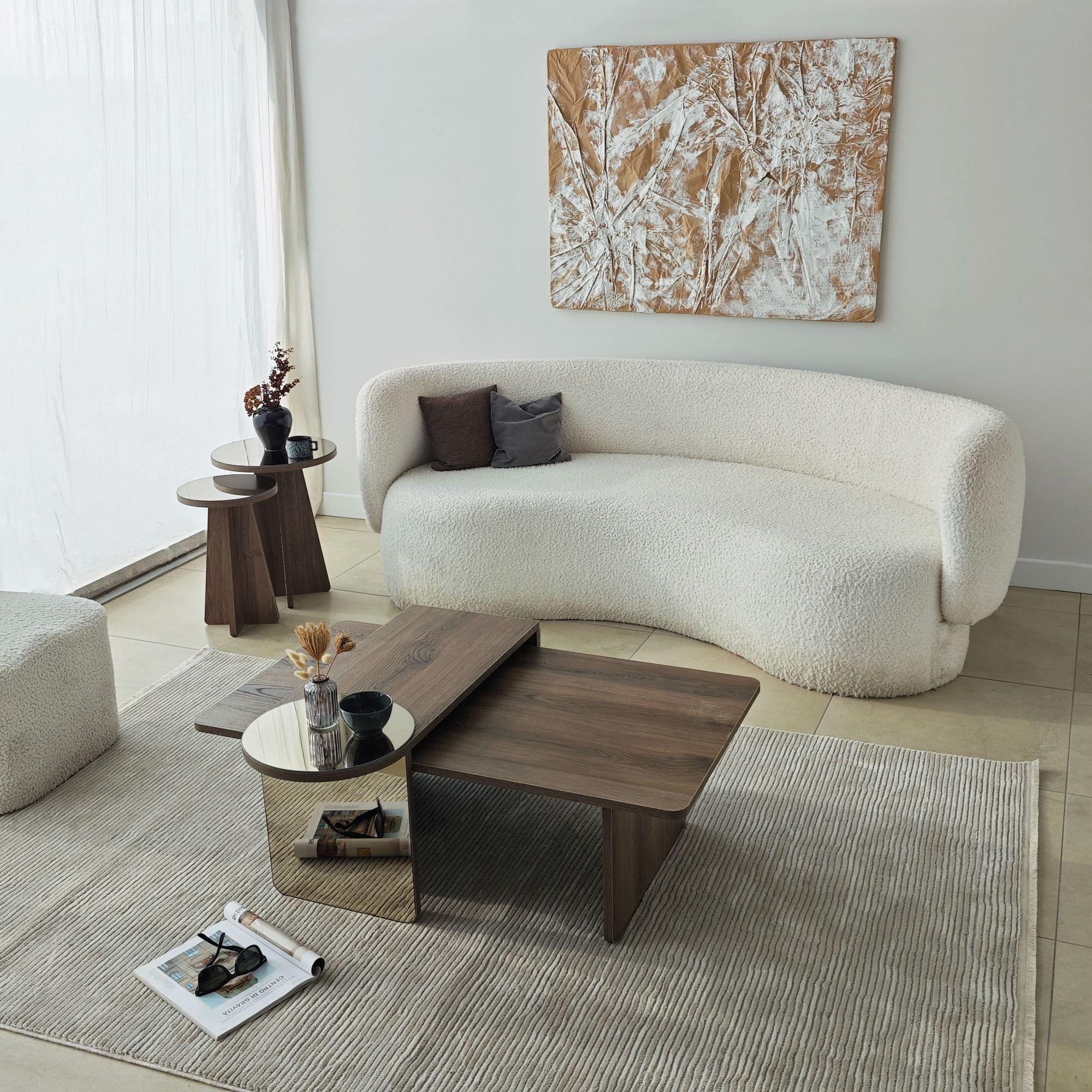 Masa de cafea Luna 4, 105 x 35 x 60 cm, PAL melaminat, design compact, bronz / nuc — imaginea 8