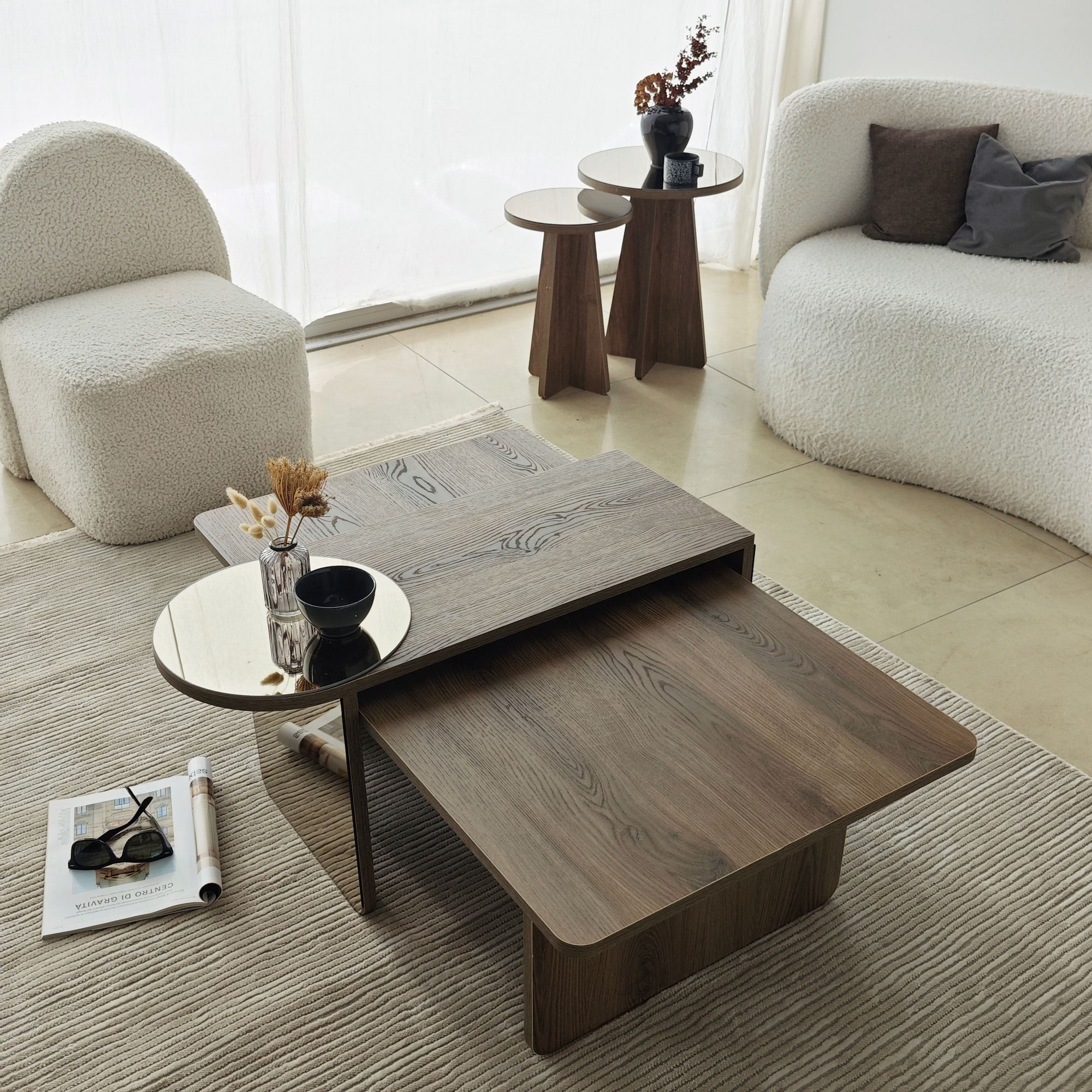 Masa de cafea Luna 4, 105 x 35 x 60 cm, PAL melaminat, design compact, bronz / nuc — imaginea 9