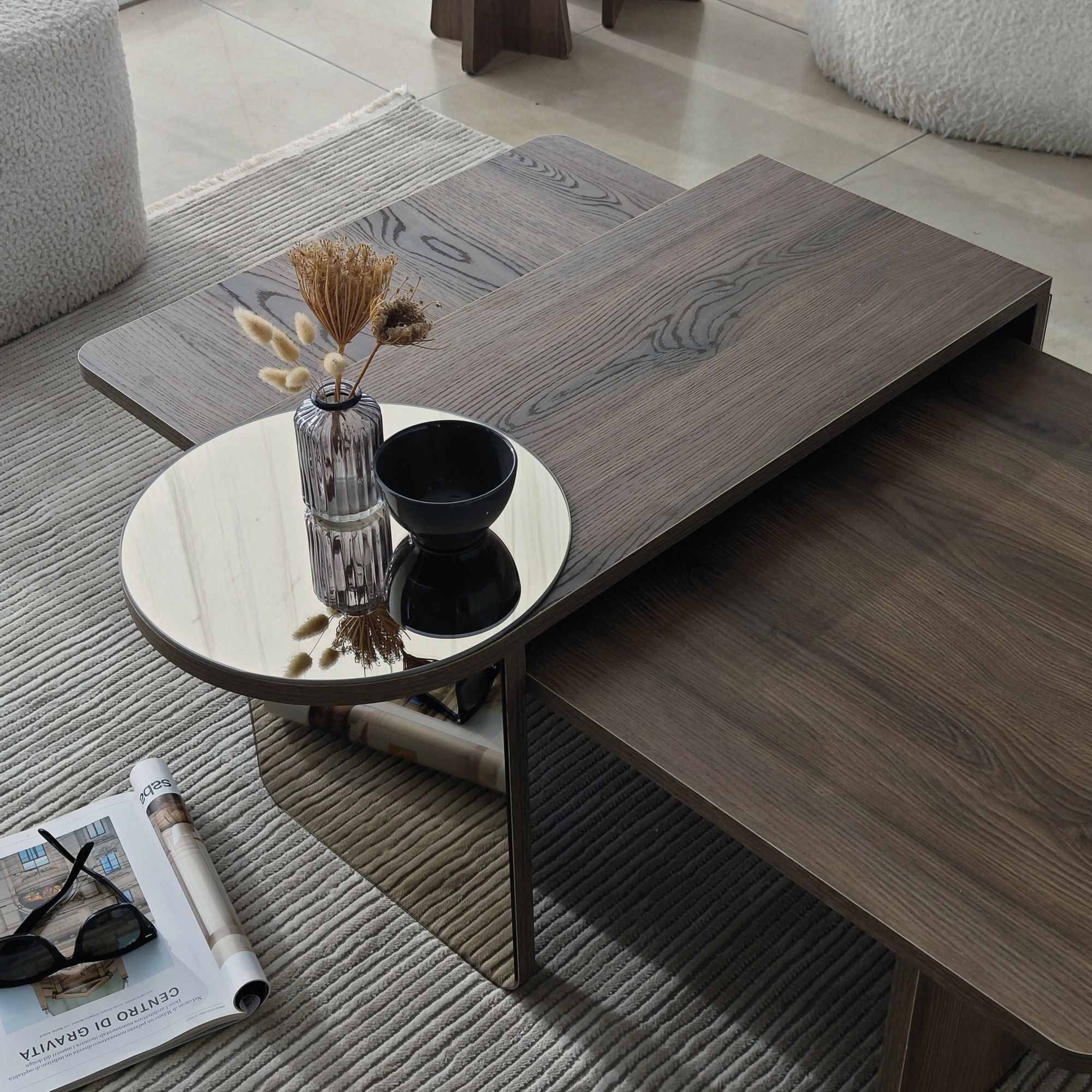 Masa de cafea Luna 4, 105 x 35 x 60 cm, PAL melaminat, design compact, bronz / nuc — imaginea 10