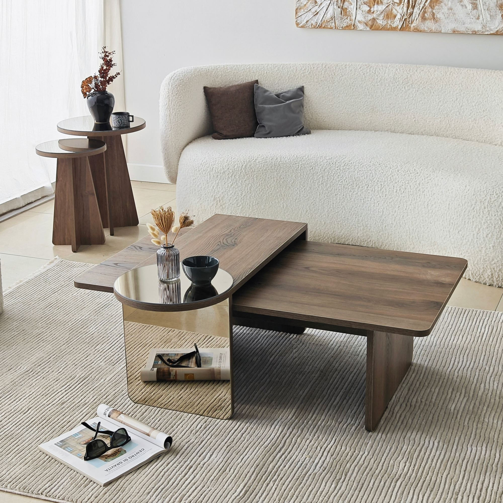 Masa de cafea Luna 4, 105 x 35 x 60 cm, PAL melaminat, design compact, bronz / nuc — imaginea 11