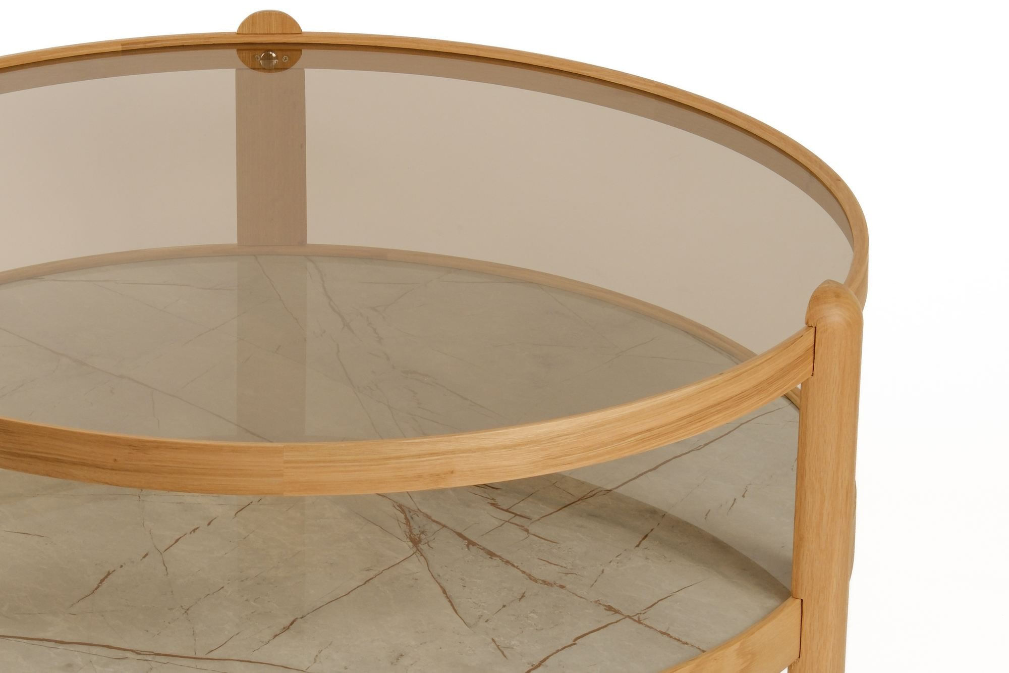 Masa de cafea Golf 100, 100 x 48 x 100 cm, stejar gri marmura, MDF, design compact, stejar / gri marble — imaginea 2