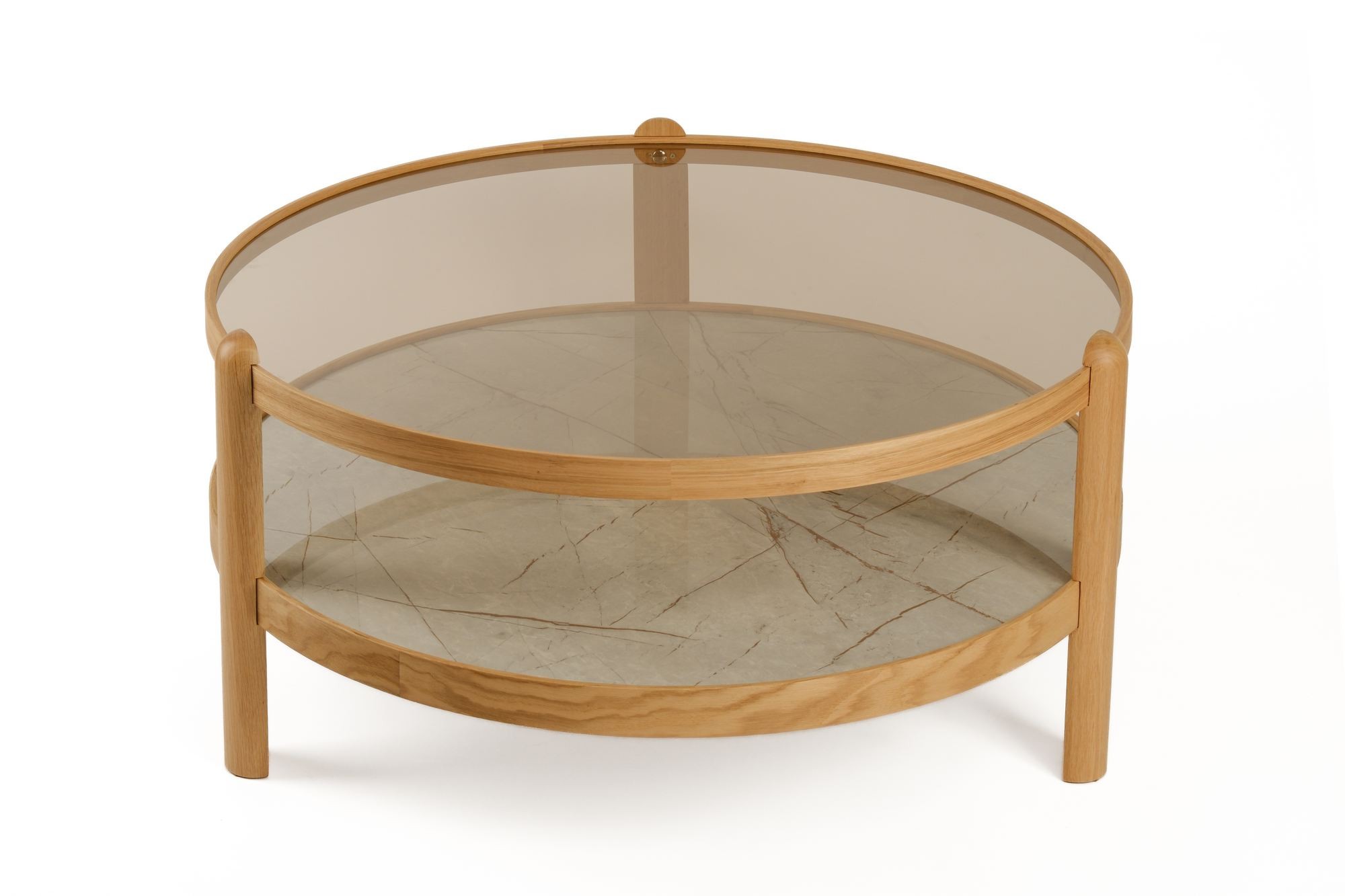 Masa de cafea Golf 100, 100 x 48 x 100 cm, stejar gri marmura, MDF, design compact, stejar / gri marble — imaginea 3