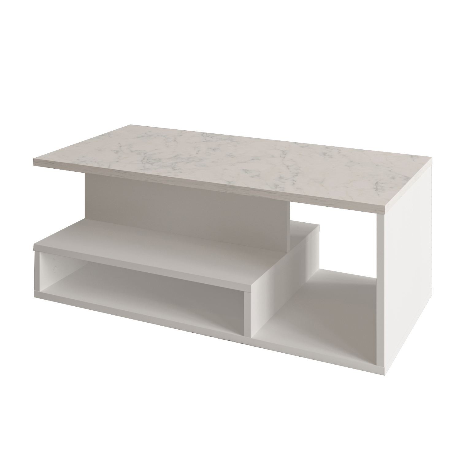 Masa de cafea Vera Mini, 90 x 35 x 44, 8 cm, alb marmura, PAL melaminat, design compact, alb / marble — imaginea 2