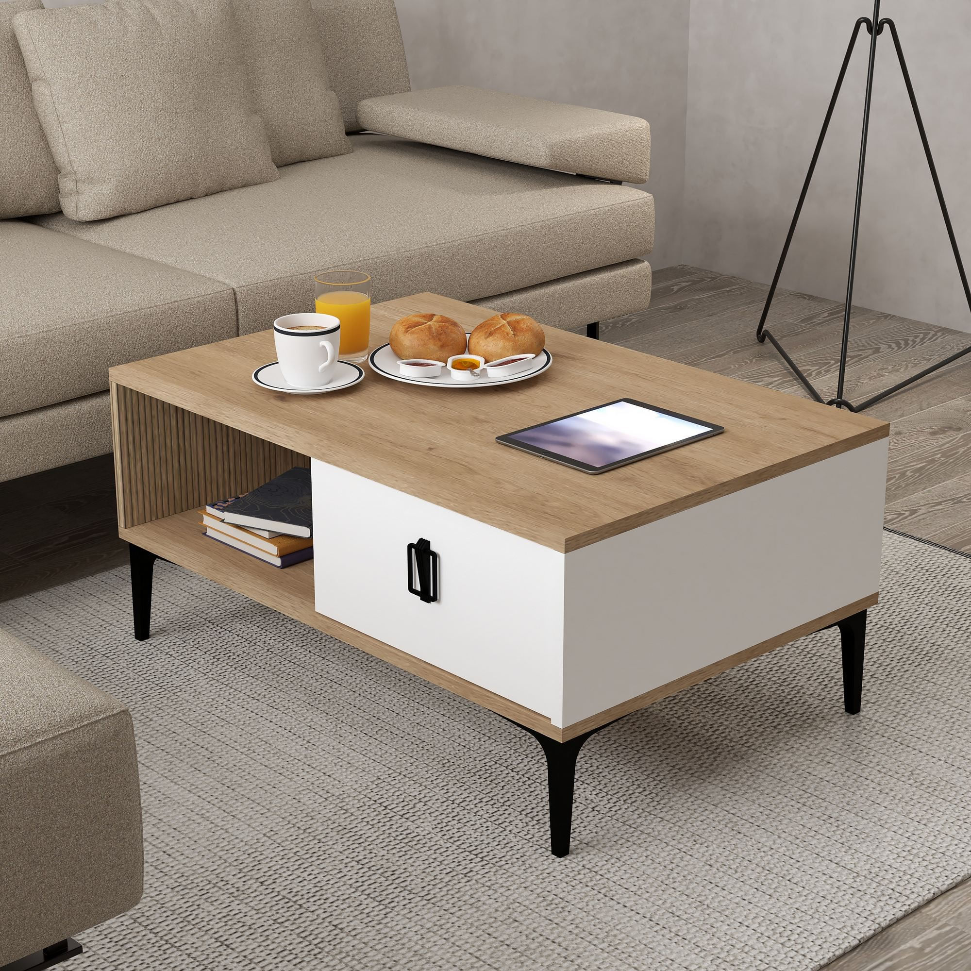 Masa de cafea Sare 2005, 90 x 41,5 x 60 cm, stejar safir alb, PAL melaminat, design compact — imaginea 2