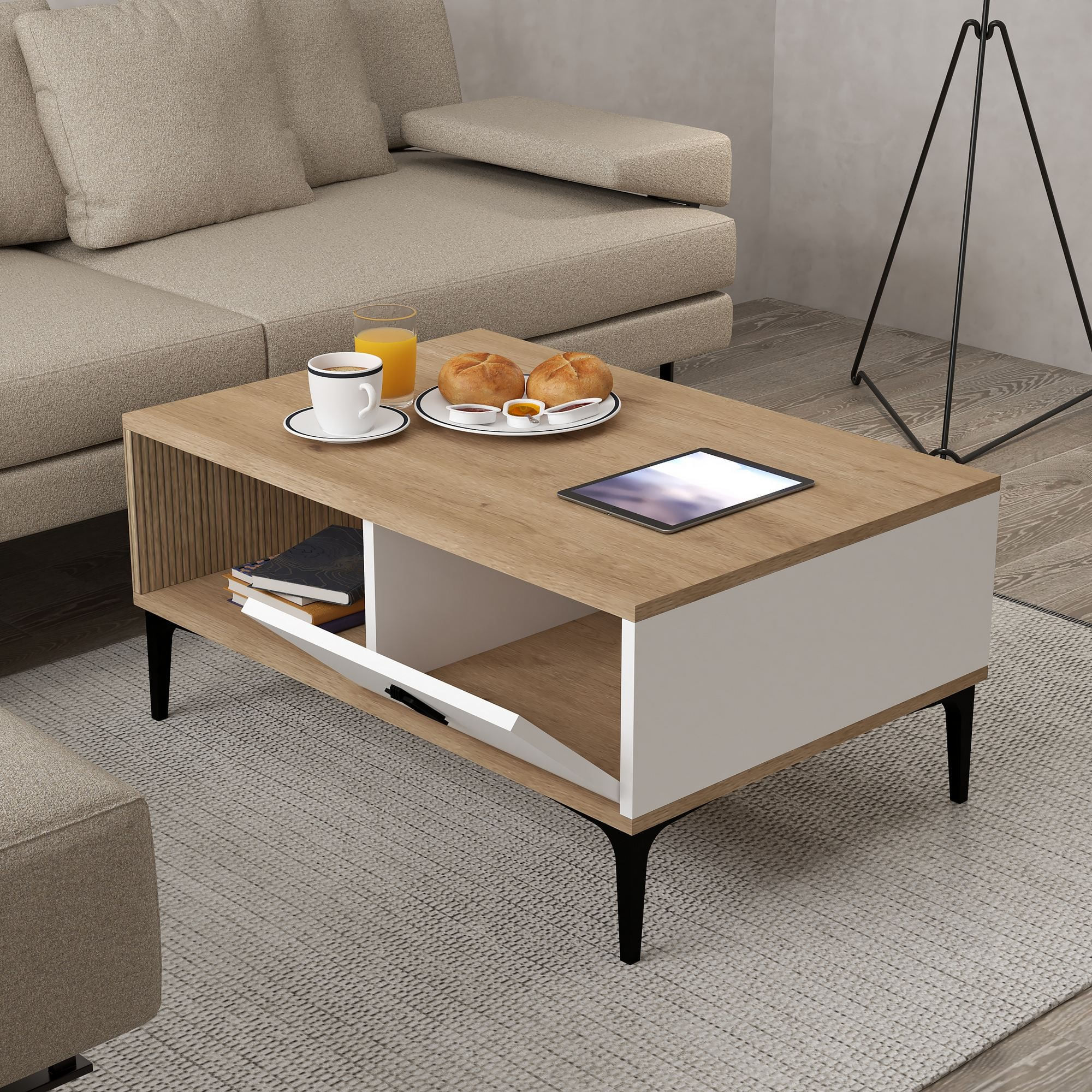 Masa de cafea Sare 2005, 90 x 41,5 x 60 cm, stejar safir alb, PAL melaminat, design compact — imaginea 3