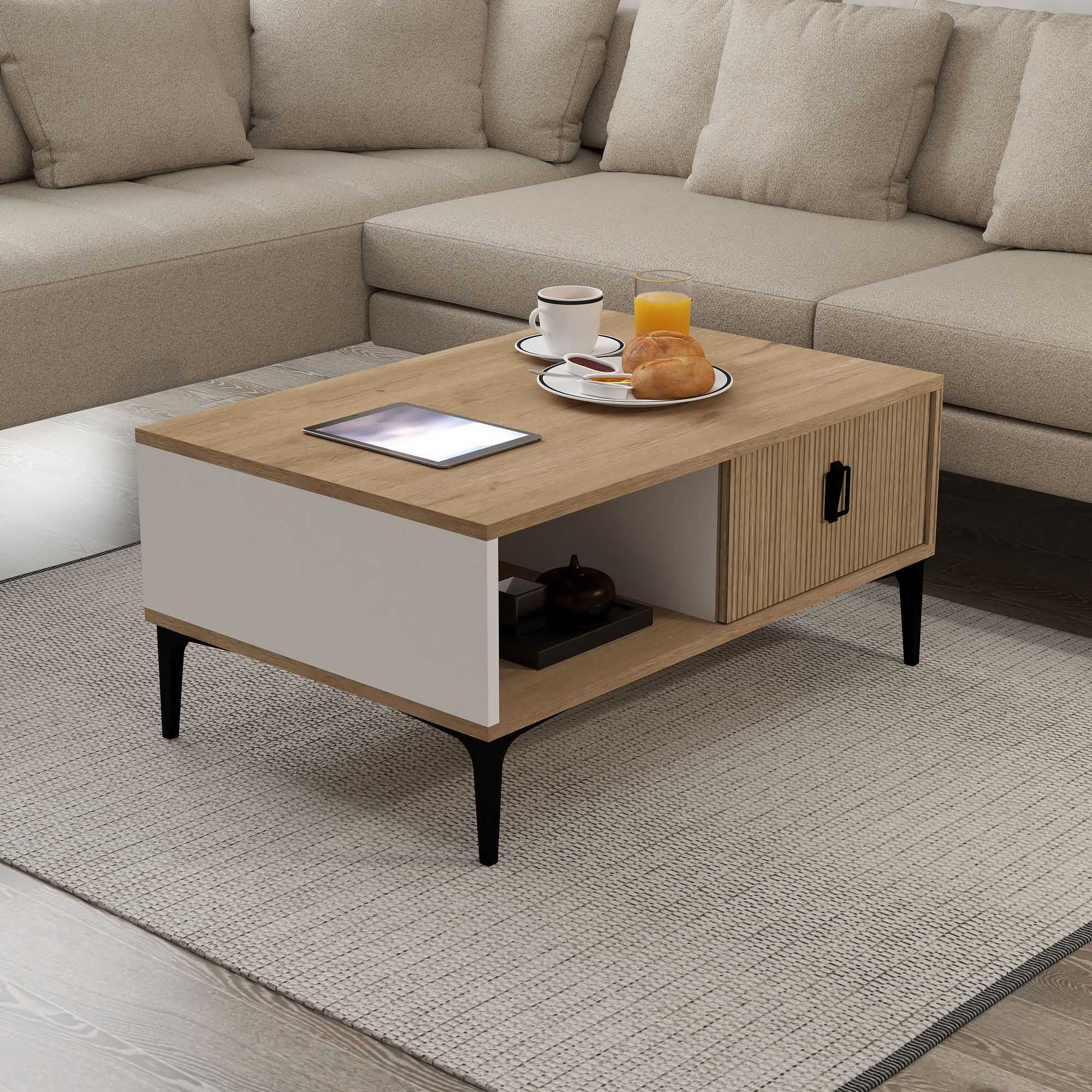Masa de cafea Sare 2005, 90 x 41,5 x 60 cm, stejar safir alb, PAL melaminat, design compact — imaginea 4