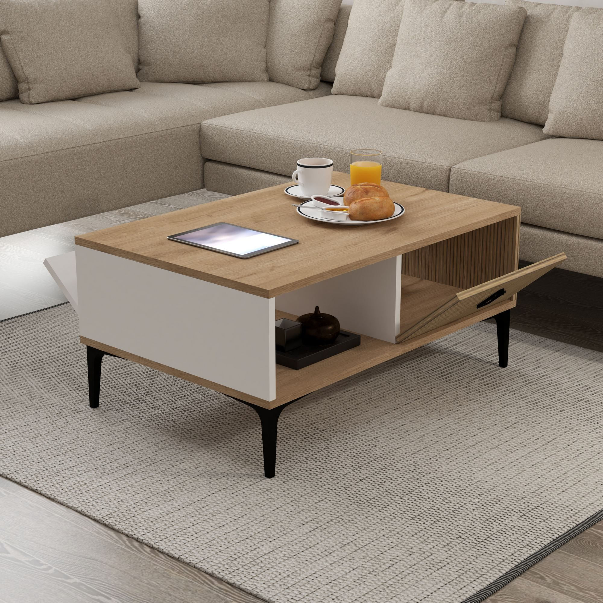 Masa de cafea Sare 2005, 90 x 41,5 x 60 cm, stejar safir alb, PAL melaminat, design compact — imaginea 5