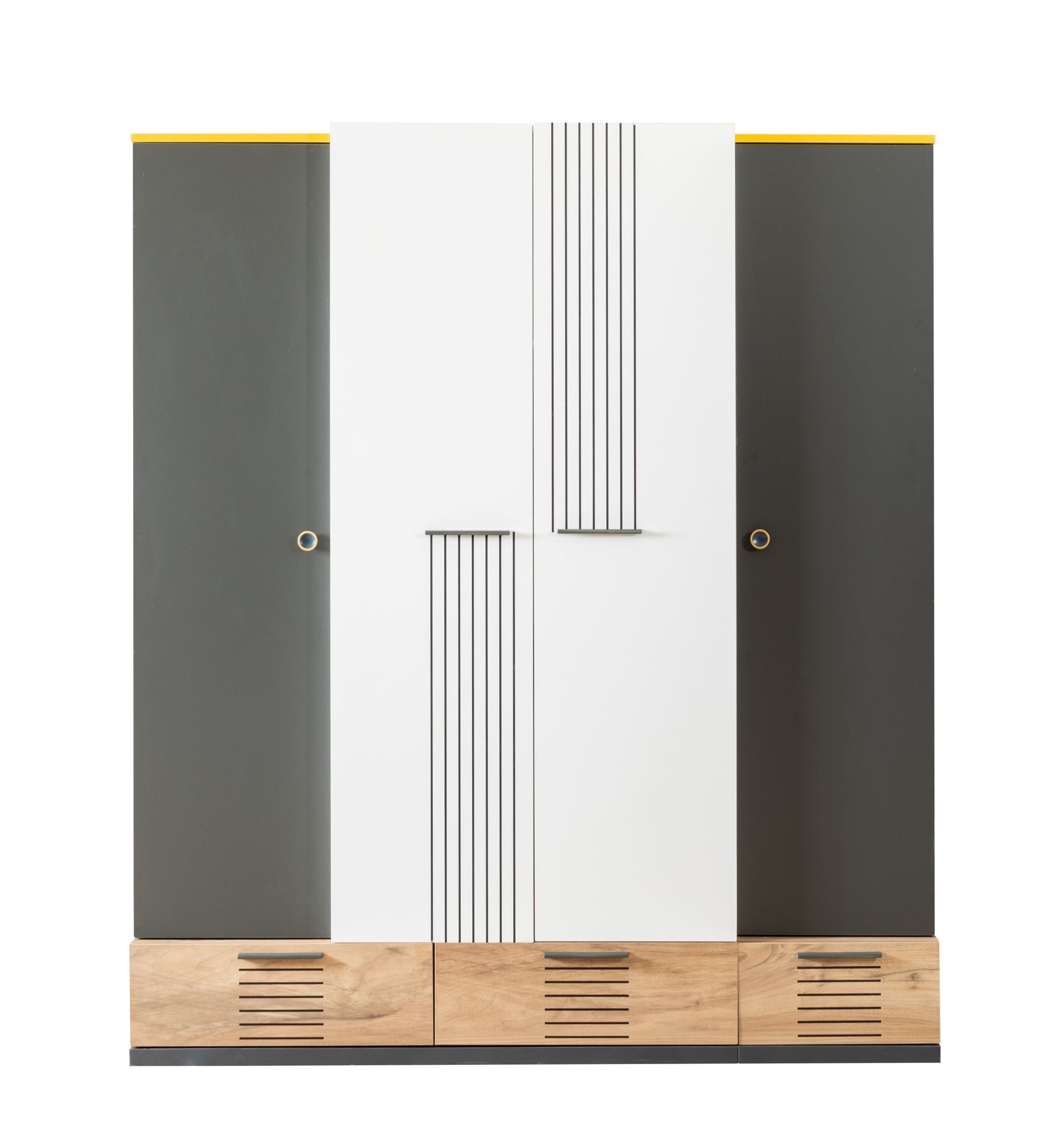 Dulap haine Relax 4, 175 x 200 x 60 cm, alb antracit galben maro, PAL melaminat, spatiu de depozitare, fixare pe perete — imaginea 2