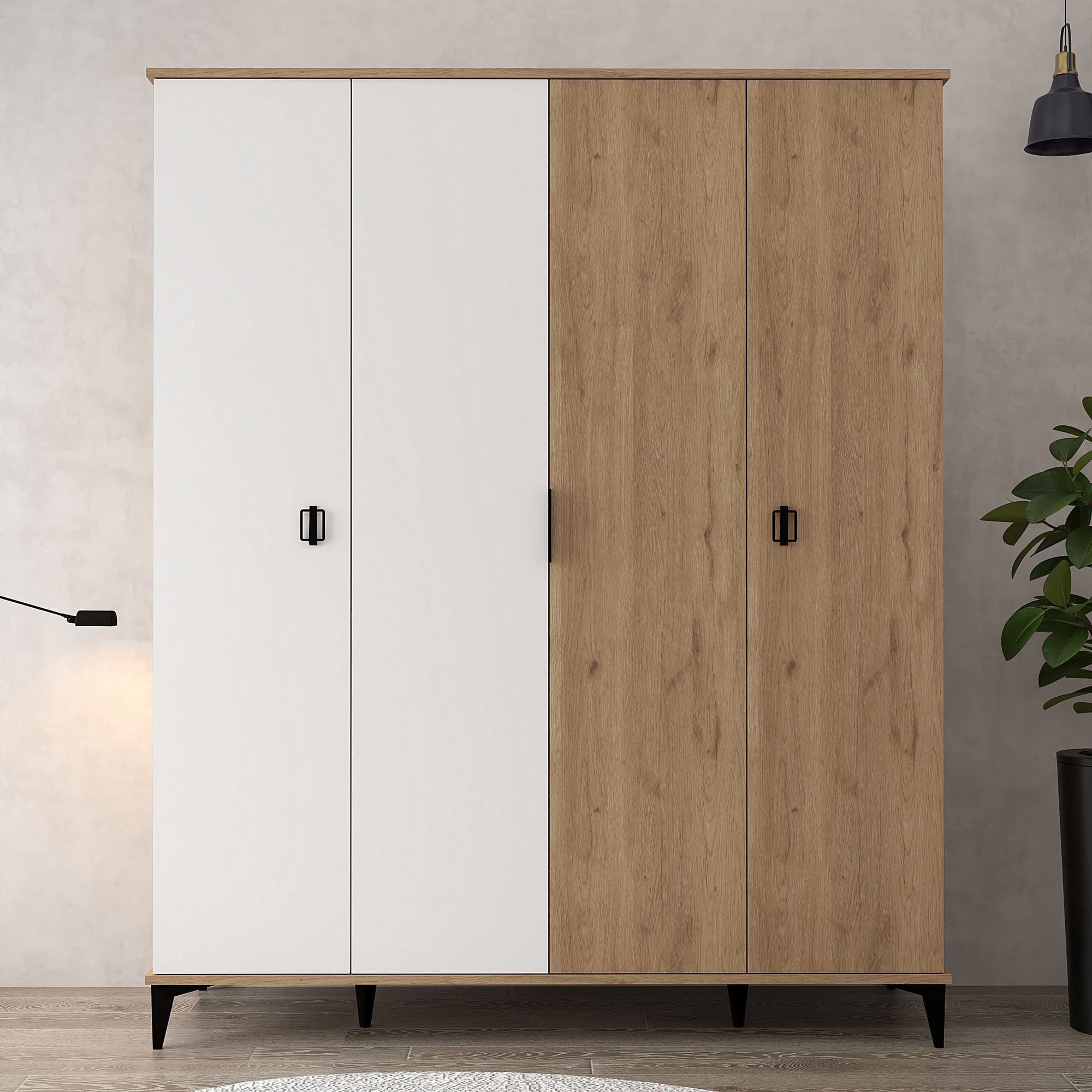 Dulap haine Neva 6403, 164 x 200 x 52 cm, stejar safir alb, PAL melaminat, spatiu de depozitare, fixare pe perete — imaginea 3