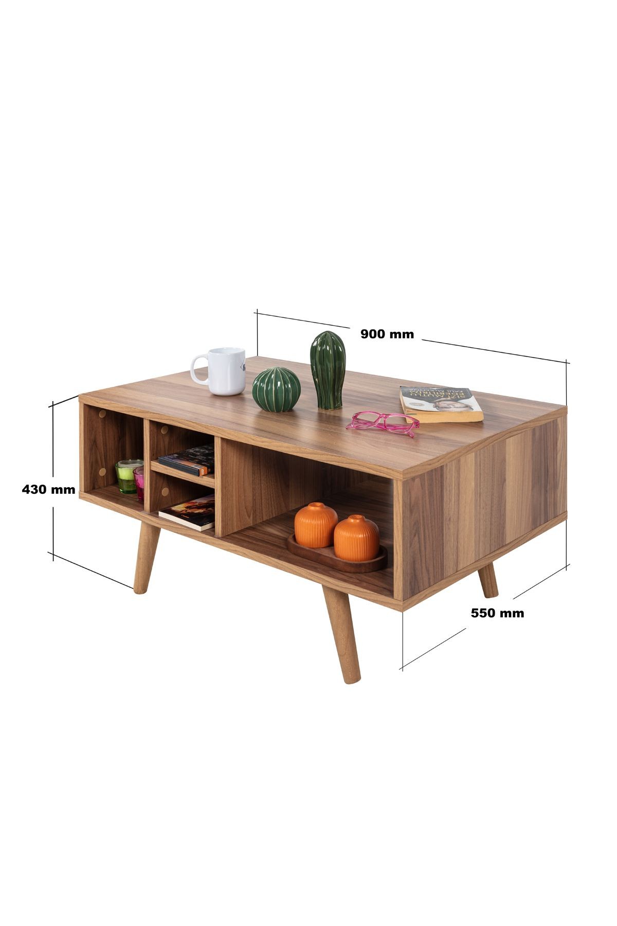 Masa de cafea Sina 2027, 90 x 43 x 55 cm, nuc, PAL melaminat, design compact — imaginea 2