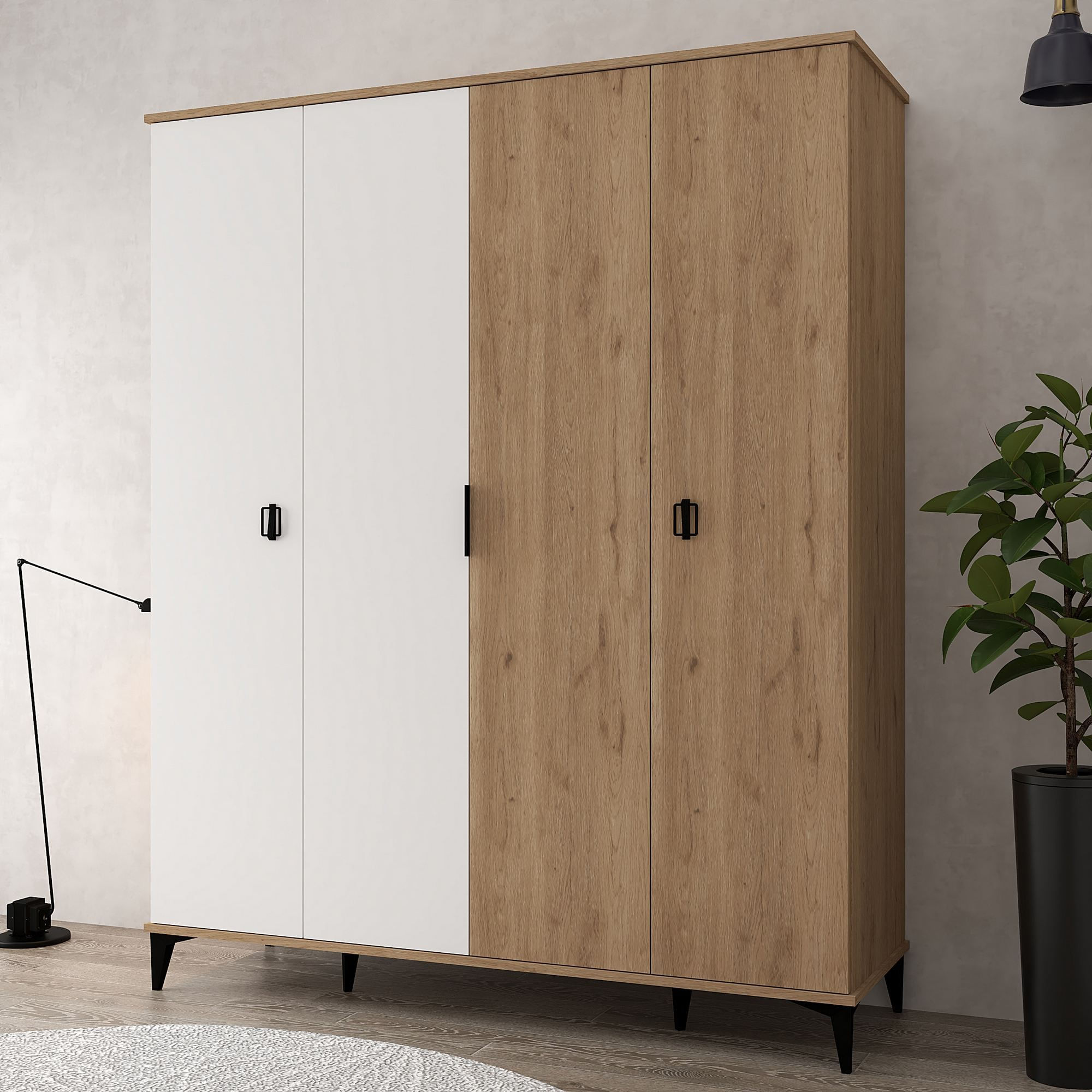 Dulap haine Neva 6403, 164 x 200 x 52 cm, stejar safir alb, PAL melaminat, spatiu de depozitare, fixare pe perete — imaginea 5