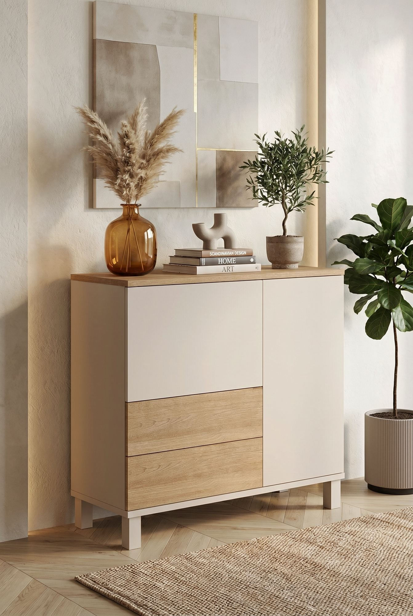 Dulap Mood - MD4-CS, 87,2 x 82,4 x 35 cm, sand stejar, PAL melaminat, spatiu de depozitare, fixare pe perete — imaginea 2