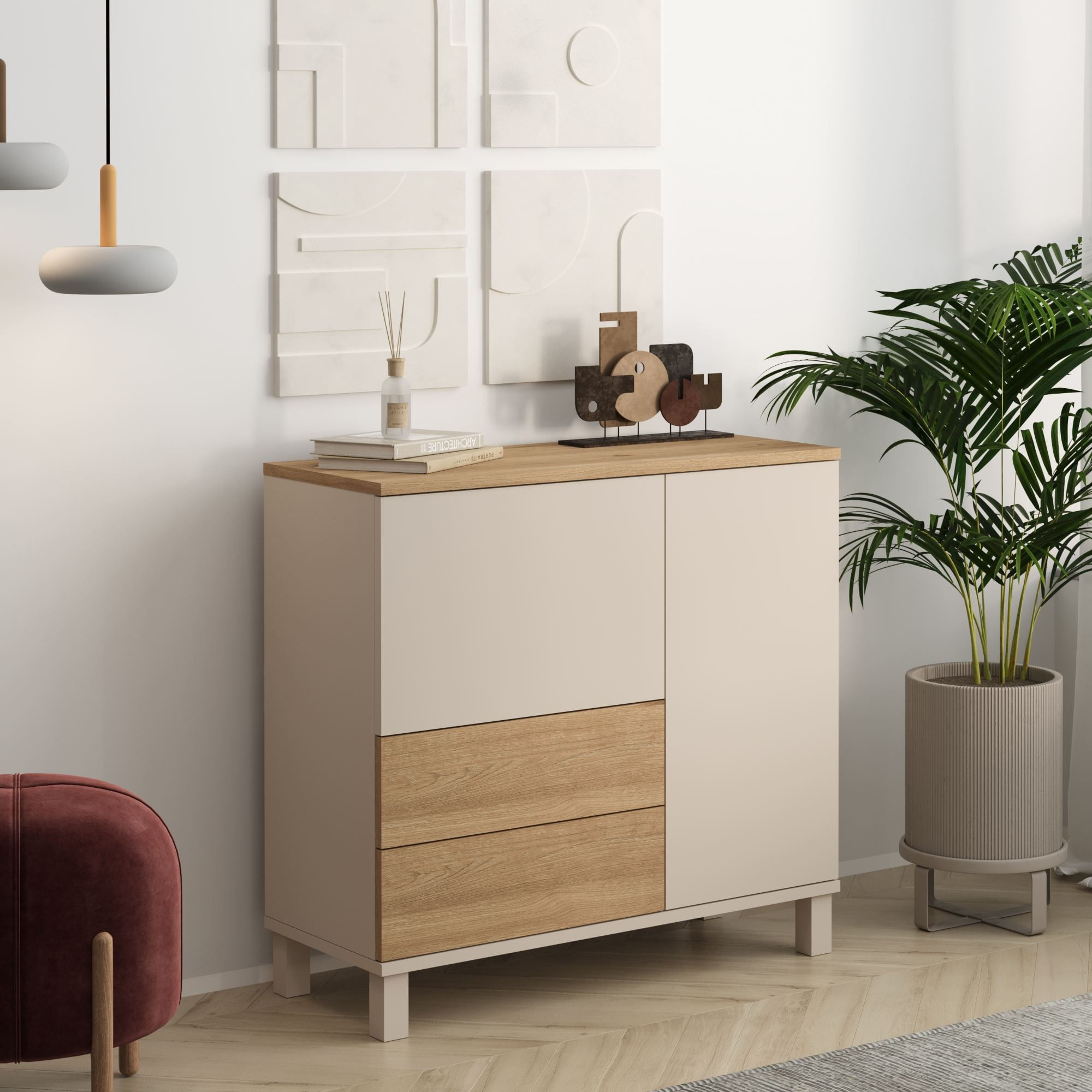 Dulap Mood - MD4-CS, 87,2 x 82,4 x 35 cm, sand stejar, PAL melaminat, spatiu de depozitare, fixare pe perete — imaginea 4