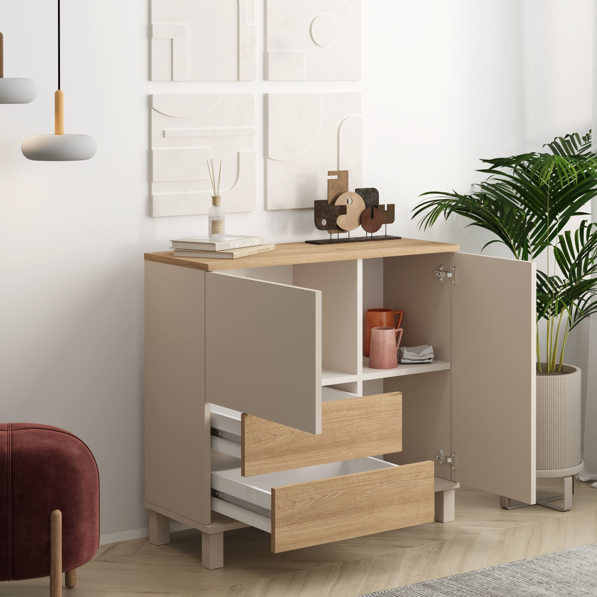 Dulap Mood - MD4-CS, 87,2 x 82,4 x 35 cm, sand stejar, PAL melaminat, spatiu de depozitare, fixare pe perete — imaginea 5