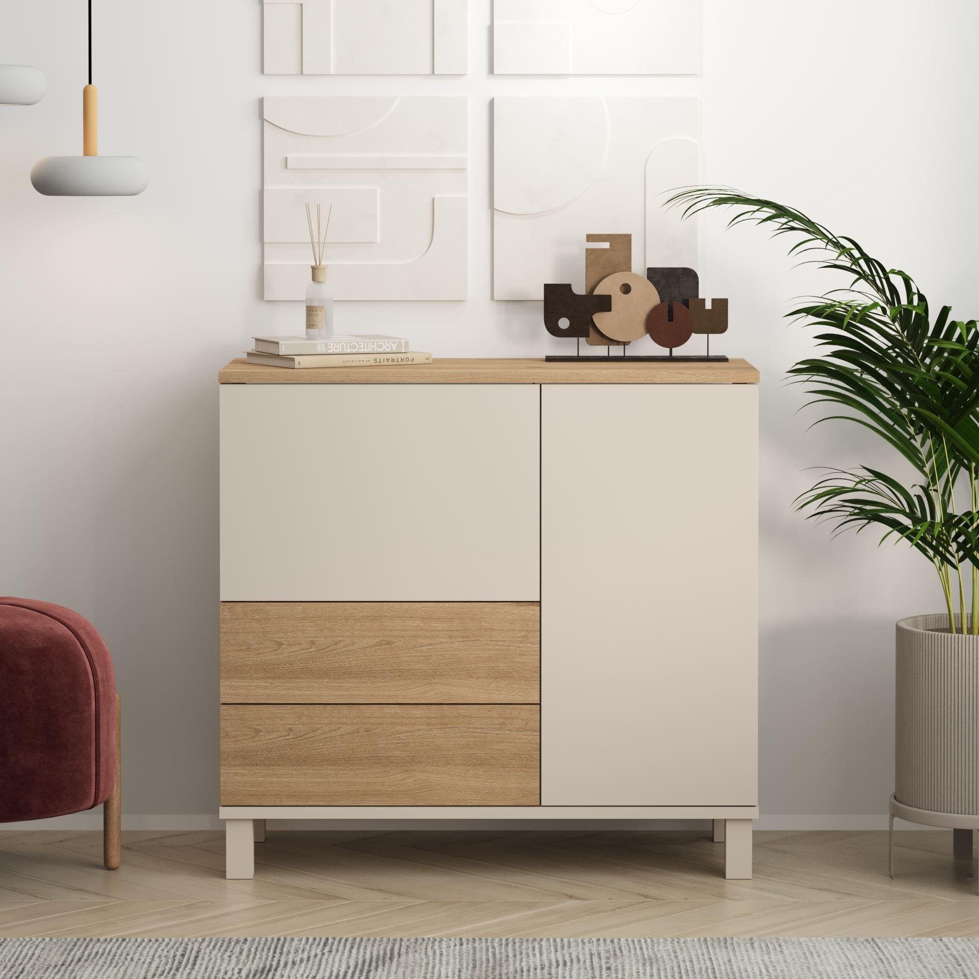 Dulap Mood - MD4-CS, 87,2 x 82,4 x 35 cm, sand stejar, PAL melaminat, spatiu de depozitare, fixare pe perete — imaginea 6
