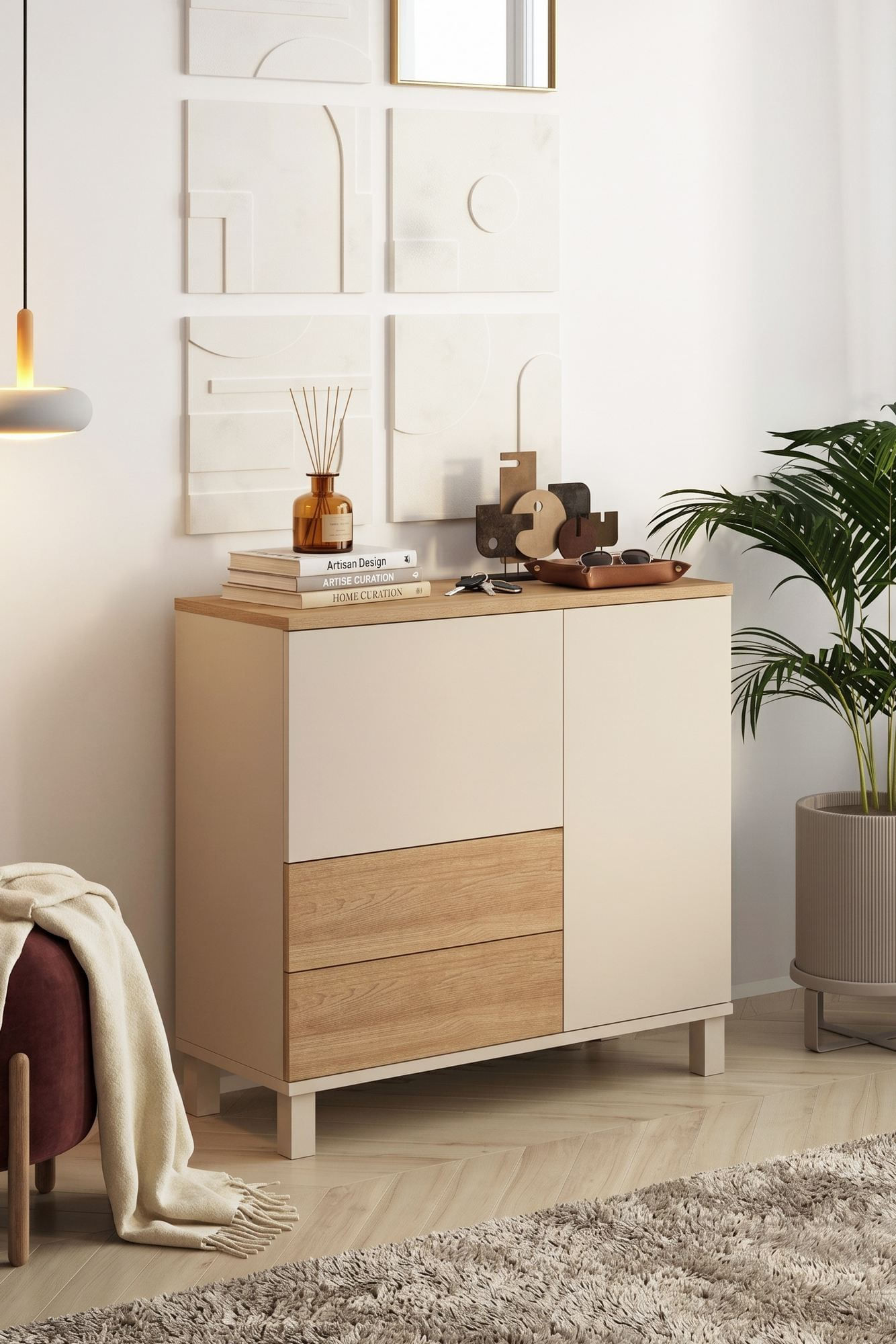 Dulap Mood - MD4-CS, 87,2 x 82,4 x 35 cm, sand stejar, PAL melaminat, spatiu de depozitare, fixare pe perete — imaginea 7