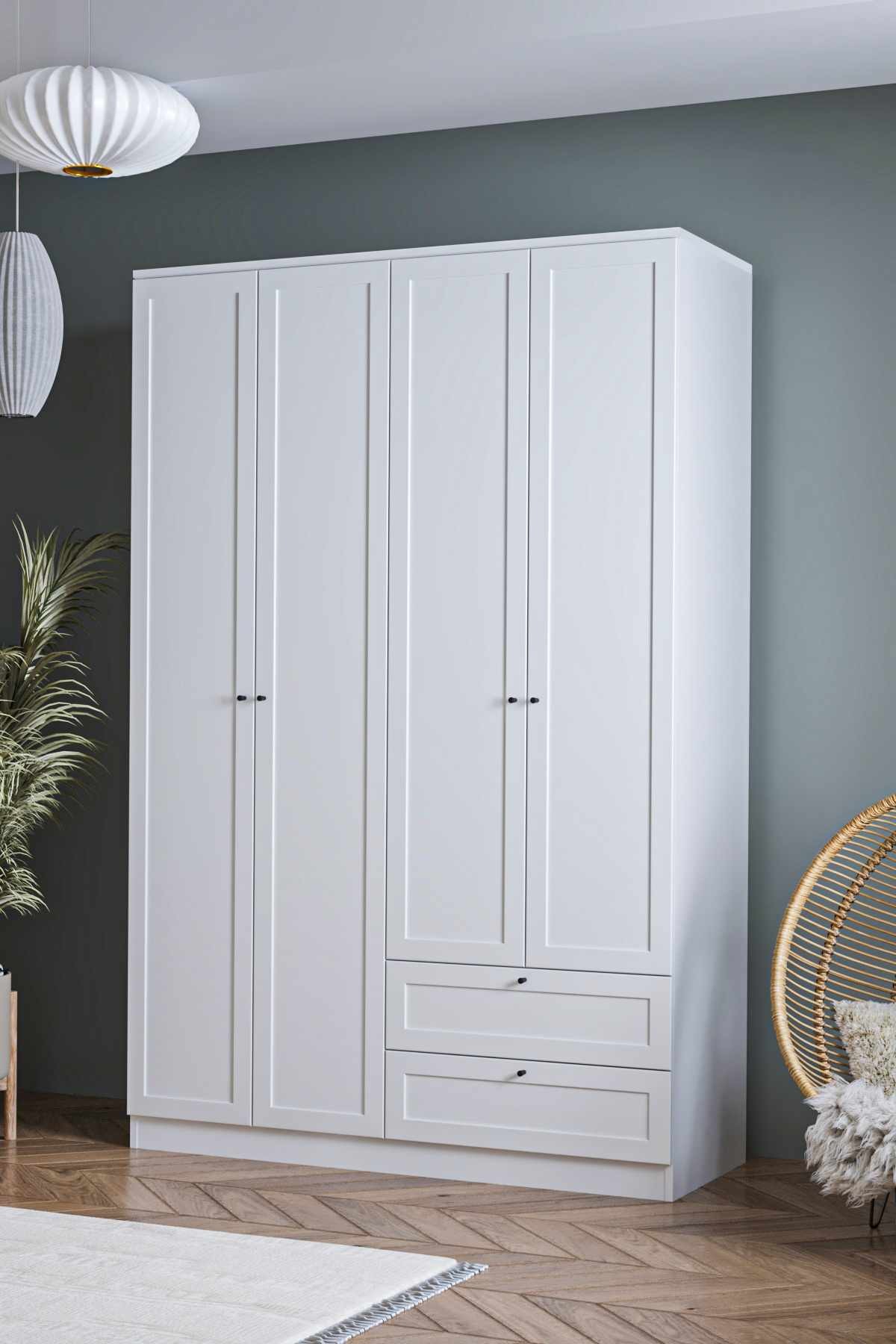 Dulap haine Terra 210, 137 x 210 x 52 cm, alb, PAL melaminat, organizare haine — imaginea 2