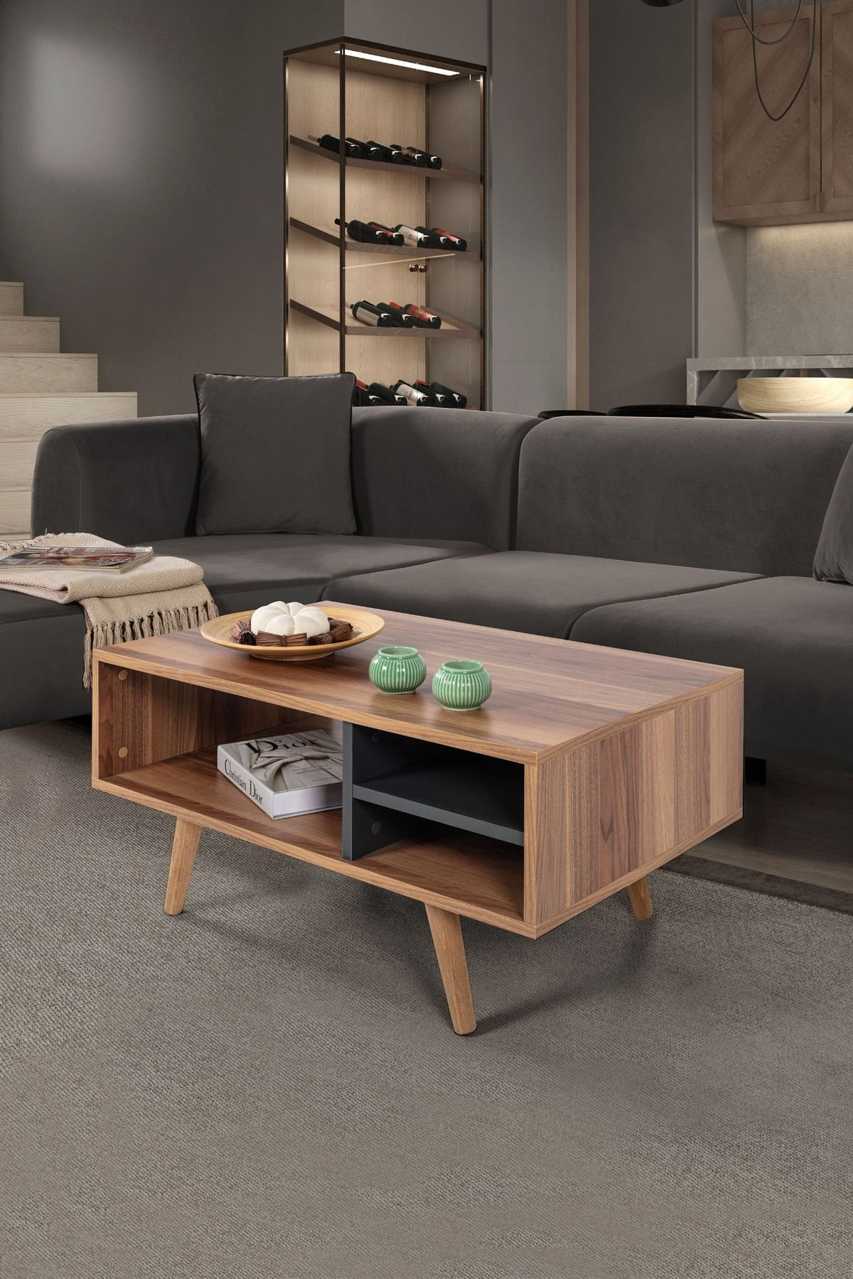 Masa de cafea Venüs 2030, 90 x 43 x 55 cm, nuc antracit, PAL melaminat, design compact — imaginea 2