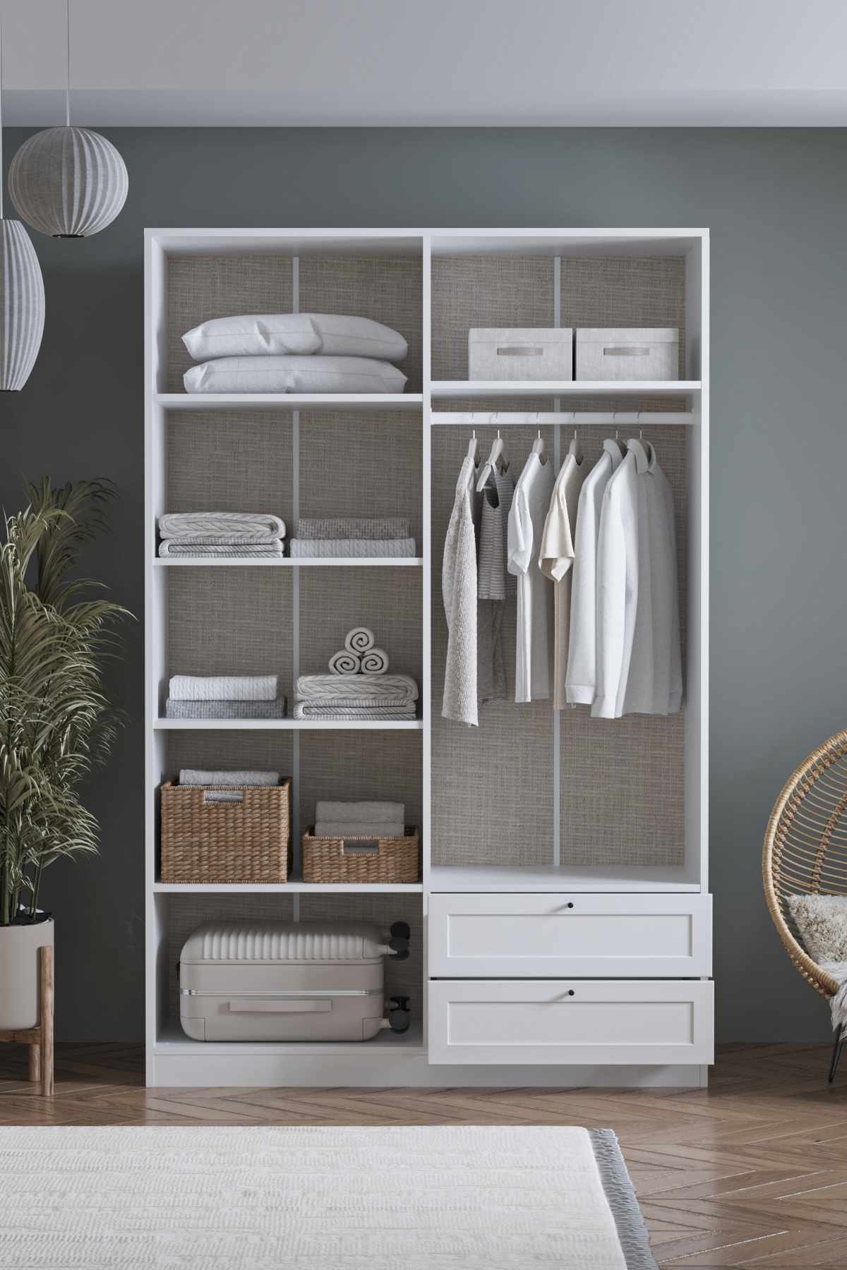 Dulap haine Terra 210, 137 x 210 x 52 cm, alb, PAL melaminat, organizare haine — imaginea 4