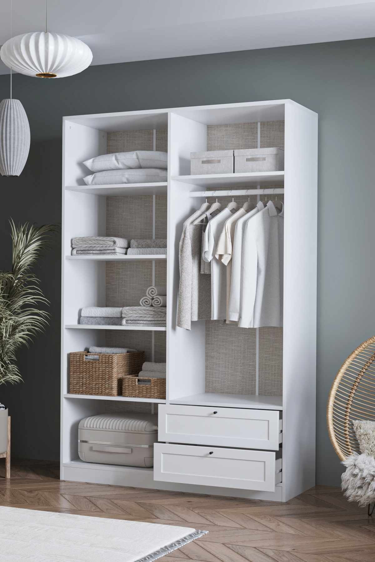 Dulap haine Terra 210, 137 x 210 x 52 cm, alb, PAL melaminat, organizare haine — imaginea 6