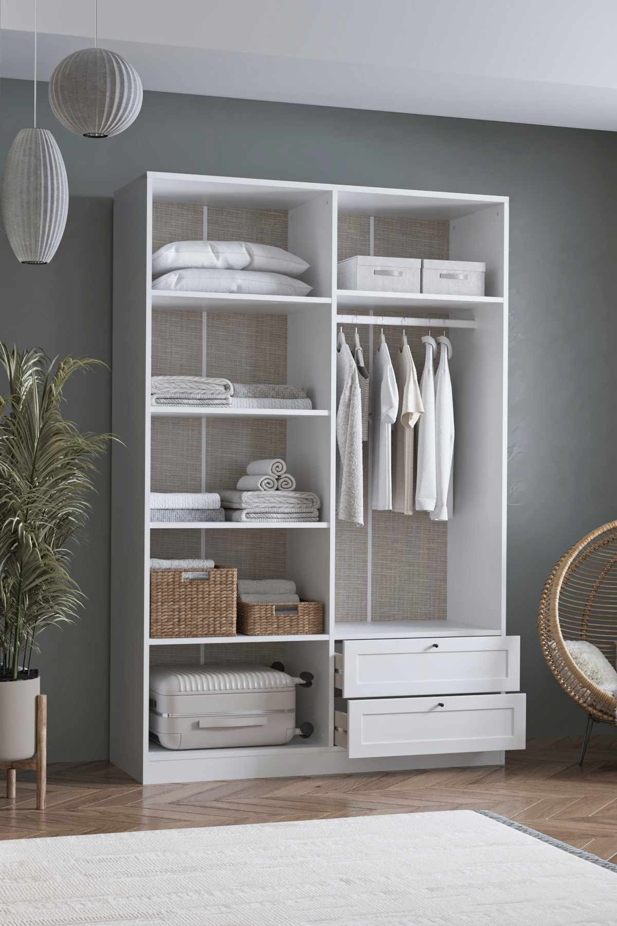 Dulap haine Terra 210, 137 x 210 x 52 cm, alb, PAL melaminat, organizare haine — imaginea 7