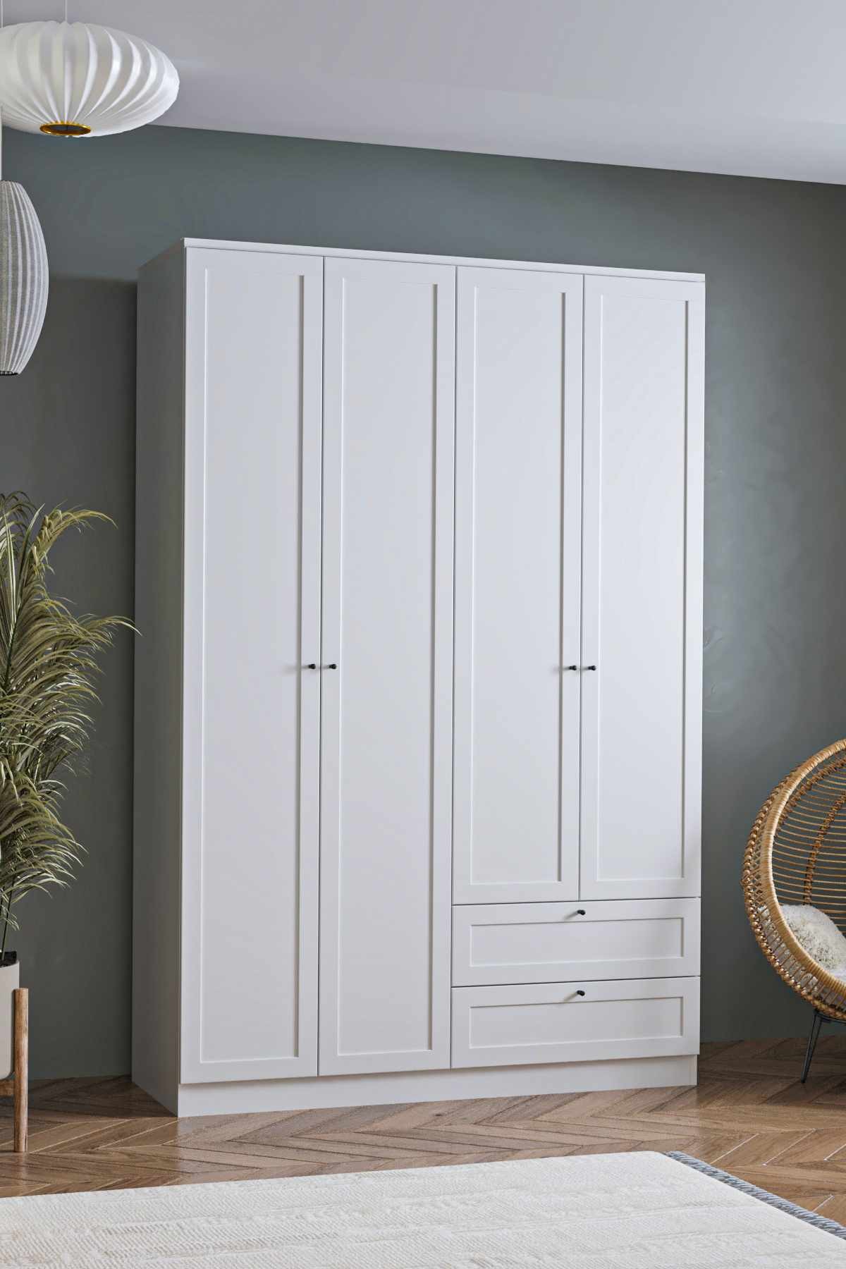 Dulap haine Terra 210, 137 x 210 x 52 cm, alb, PAL melaminat, organizare haine — imaginea 8