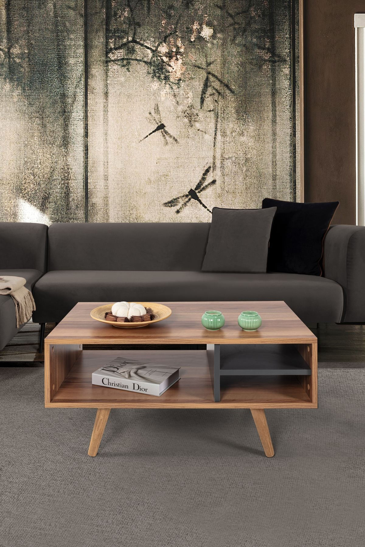 Masa de cafea Venüs 2030, 90 x 43 x 55 cm, nuc antracit, PAL melaminat, design compact — imaginea 3