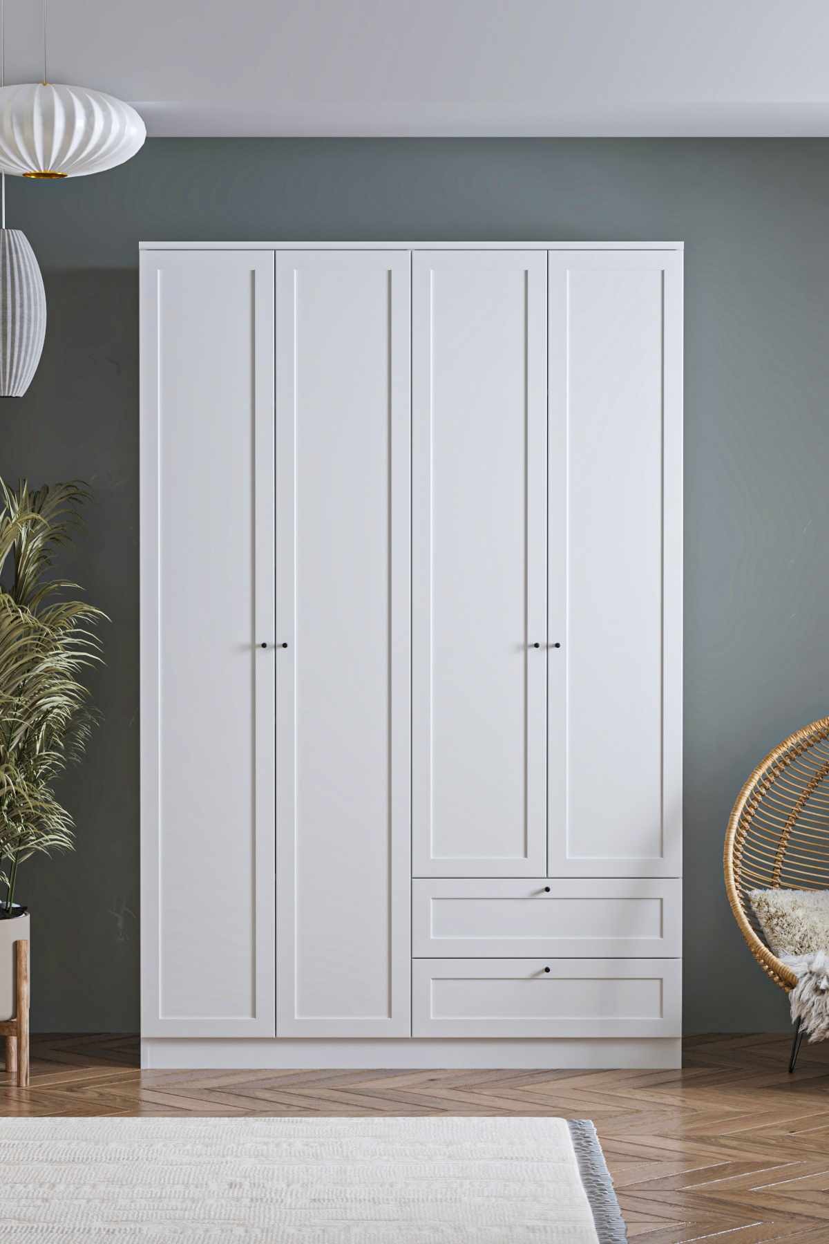 Dulap haine Terra 210, 137 x 210 x 52 cm, alb, PAL melaminat, organizare haine — imaginea 10