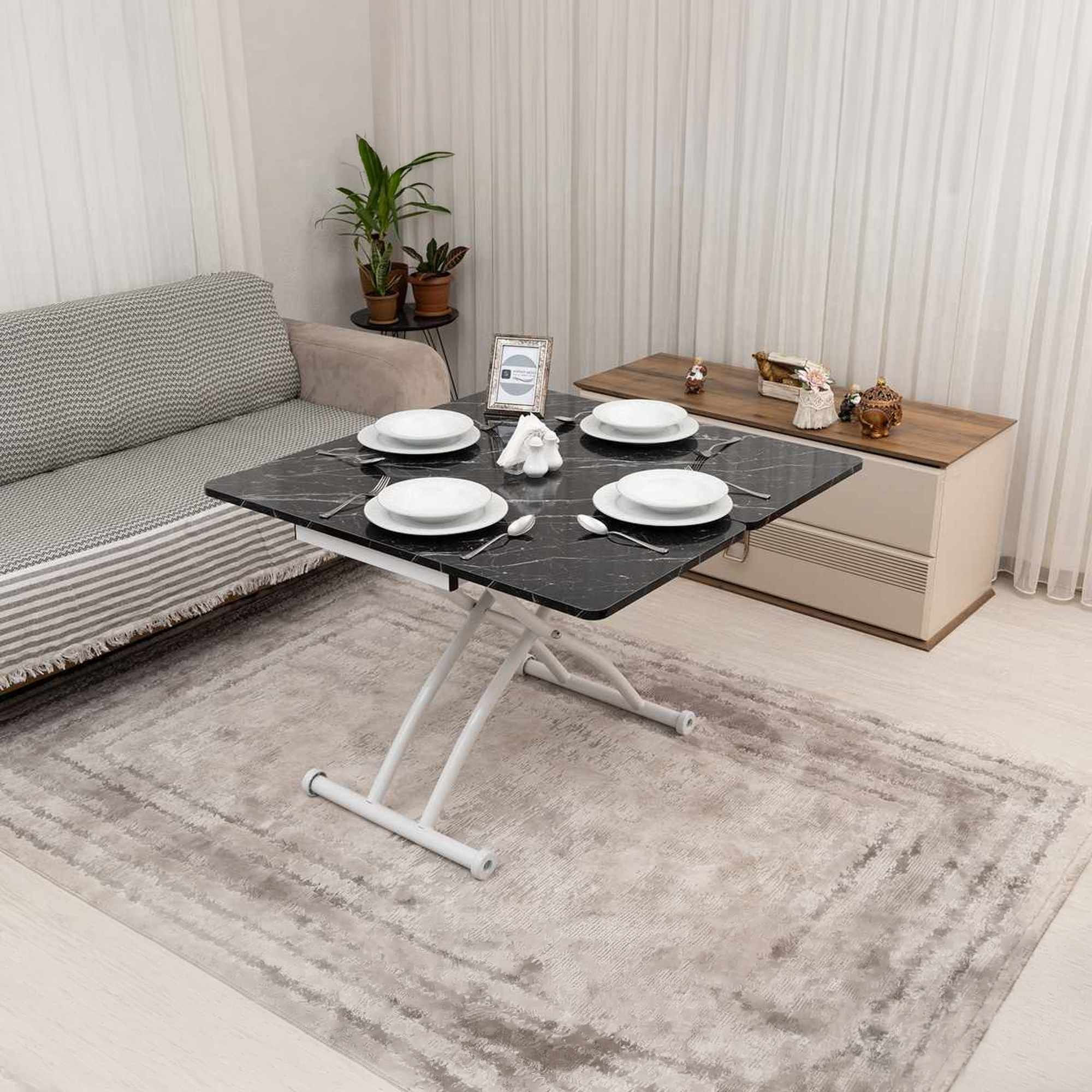 Masa de cafea Mini Juppo Ext, negru marmura alb, MDF, capacitate 125 kg, negru marble / alb — imaginea 2