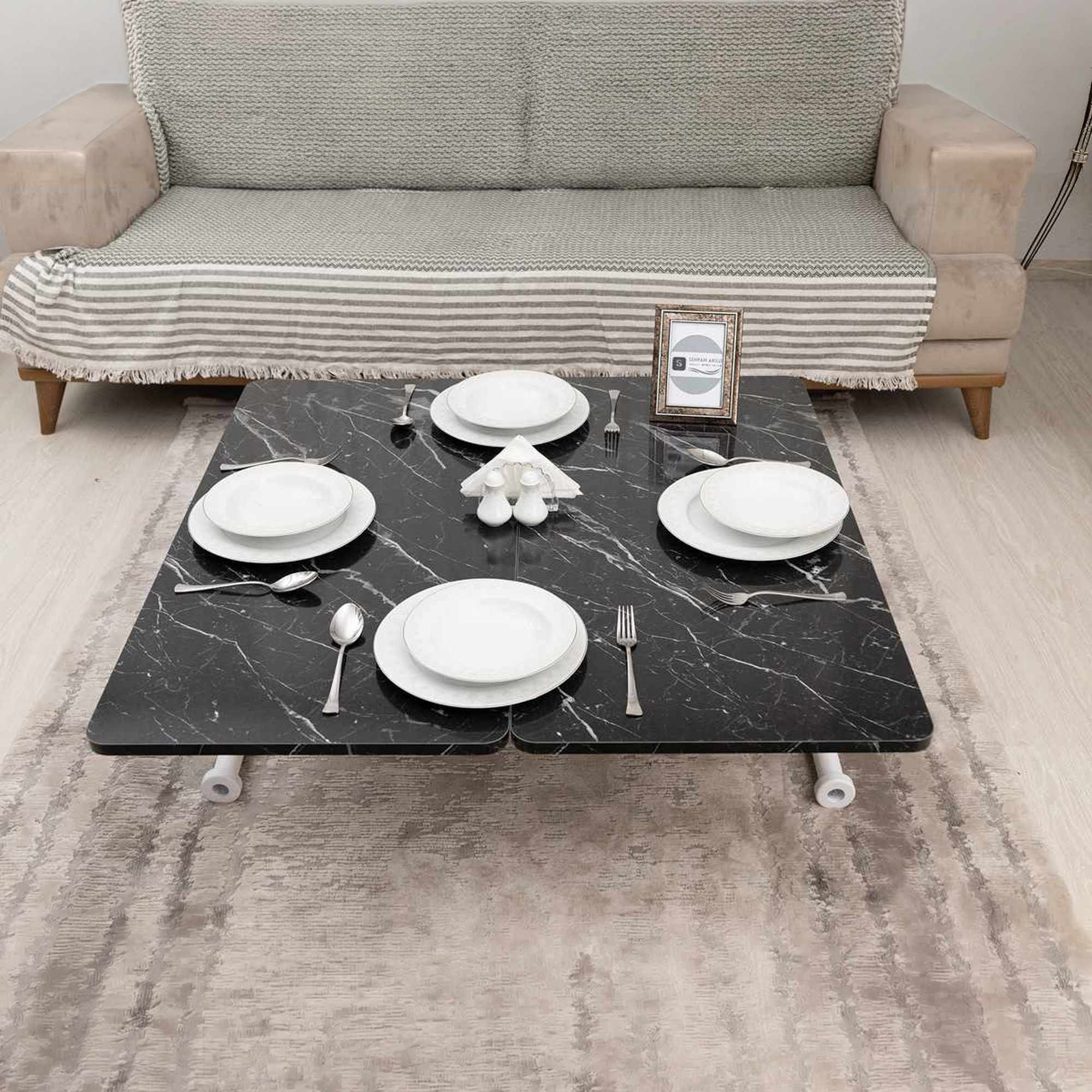 Masa de cafea Mini Juppo Ext, negru marmura alb, MDF, capacitate 125 kg, negru marble / alb — imaginea 5