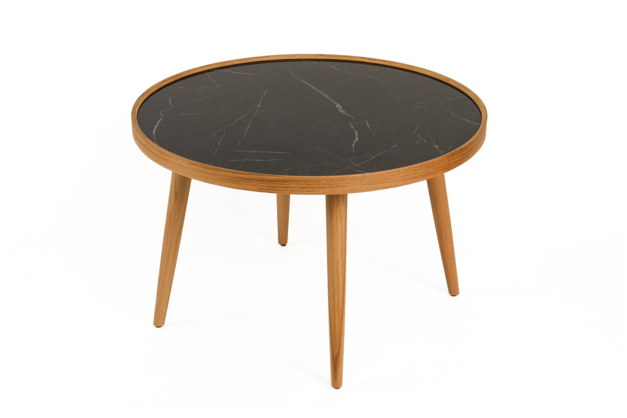 Masa de cafea Polen 80, 80 x 48 x 80 cm, stejar negru marmura, MDF, design compact, stejar / negru marble — imaginea 2