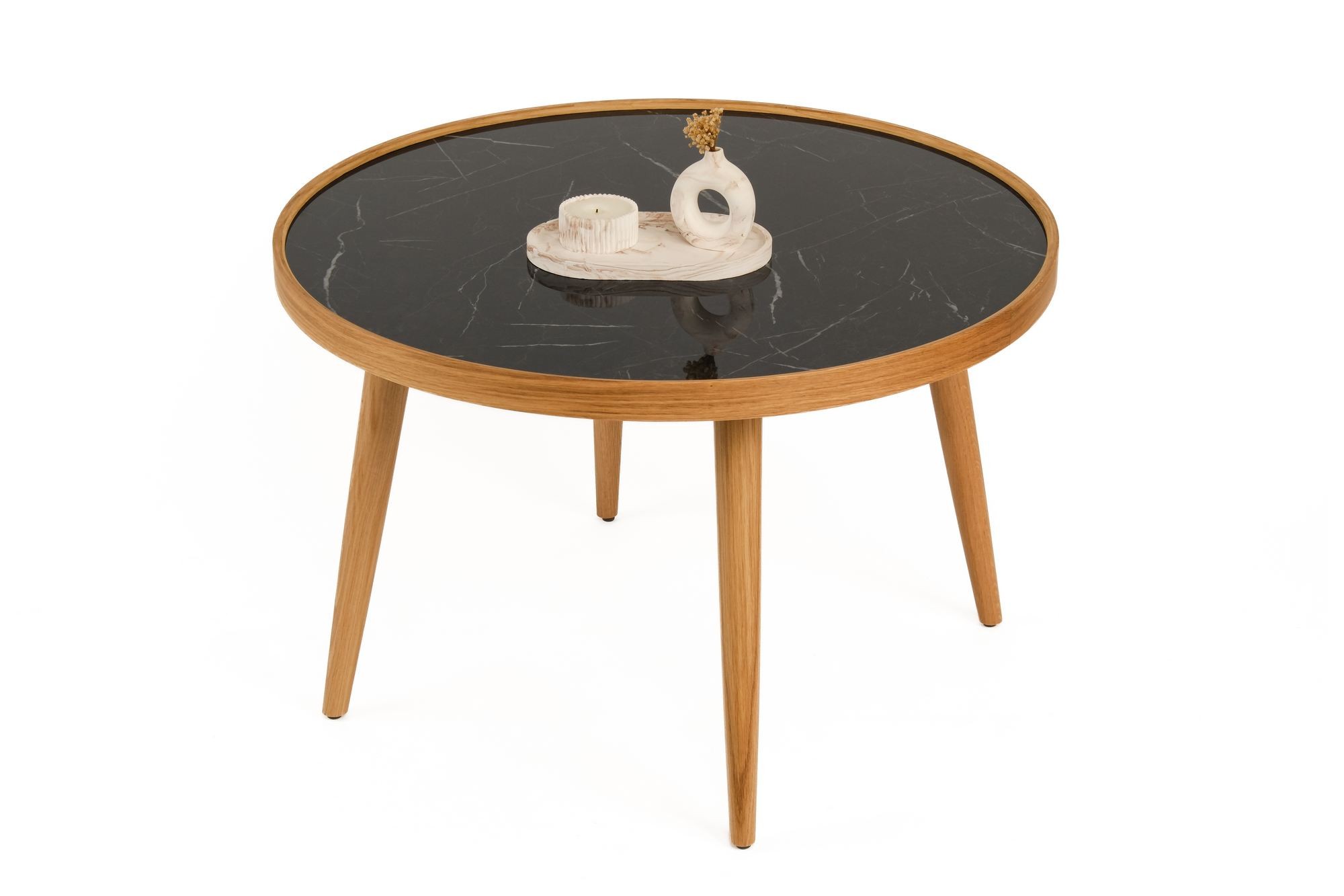 Masa de cafea Polen 80, 80 x 48 x 80 cm, stejar negru marmura, MDF, design compact, stejar / negru marble — imaginea 3