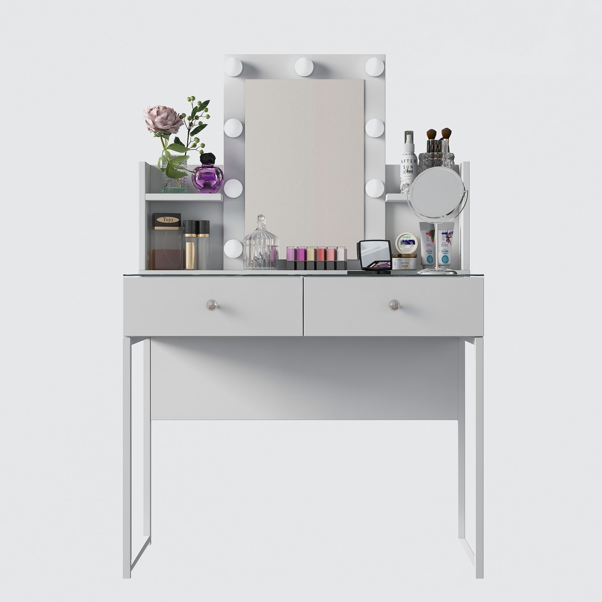 Masa de machiaj BJ145, 90 x 136,8 x 40 cm, alb, PAL — imaginea 3