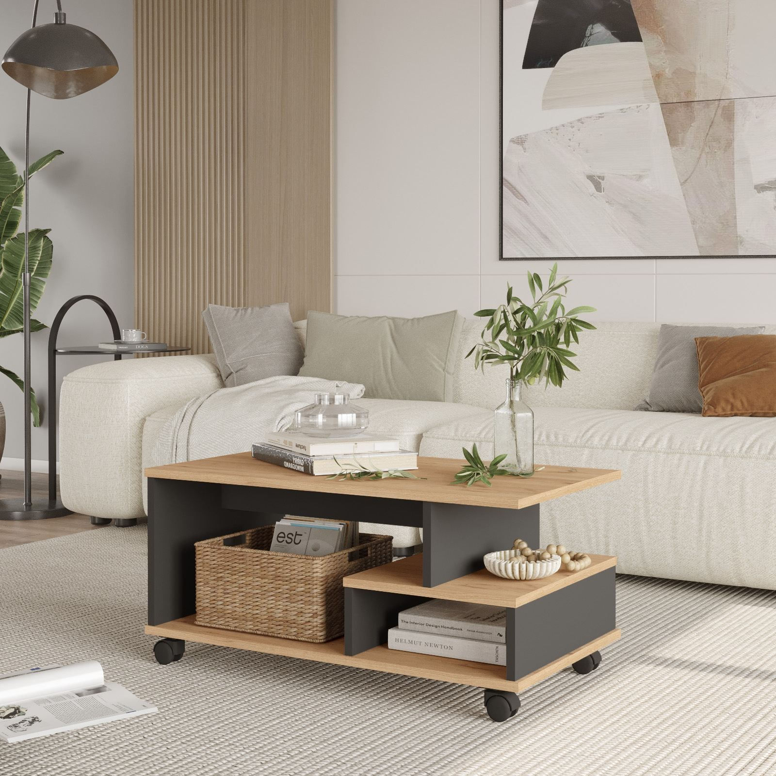 Masa de cafea MIN9-SA, 90 x 42,5 x 51 cm, stejar antracit, PAL melaminat, design compact — imaginea 3