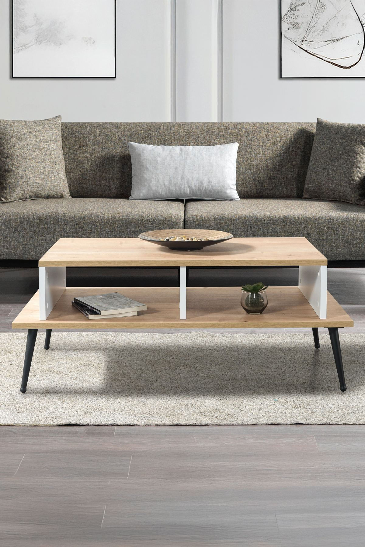 Masa de cafea Şile 2011, 100 x 40 x 56 cm, stejar safir alb, PAL melaminat, design compact — imaginea 2