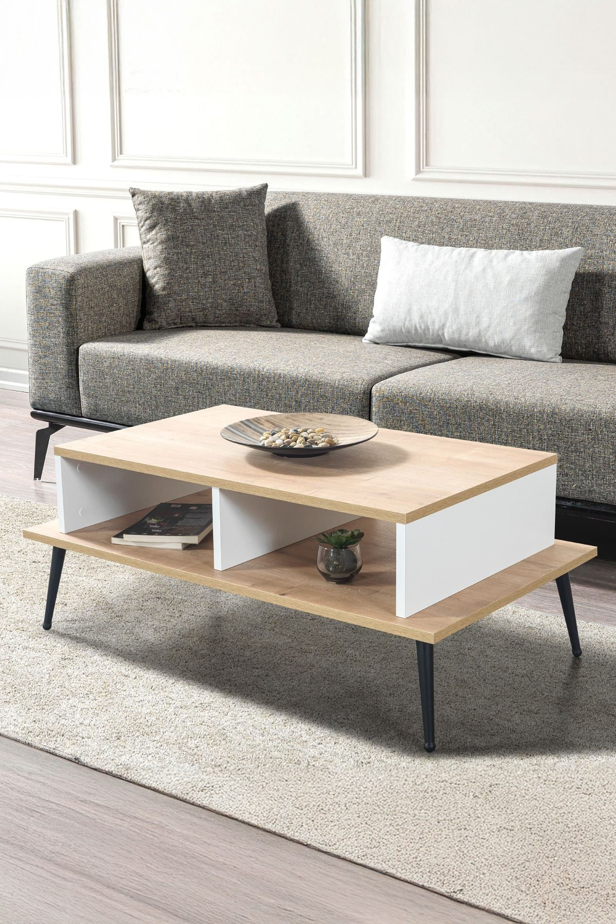 Masa de cafea Şile 2011, 100 x 40 x 56 cm, stejar safir alb, PAL melaminat, design compact — imaginea 3