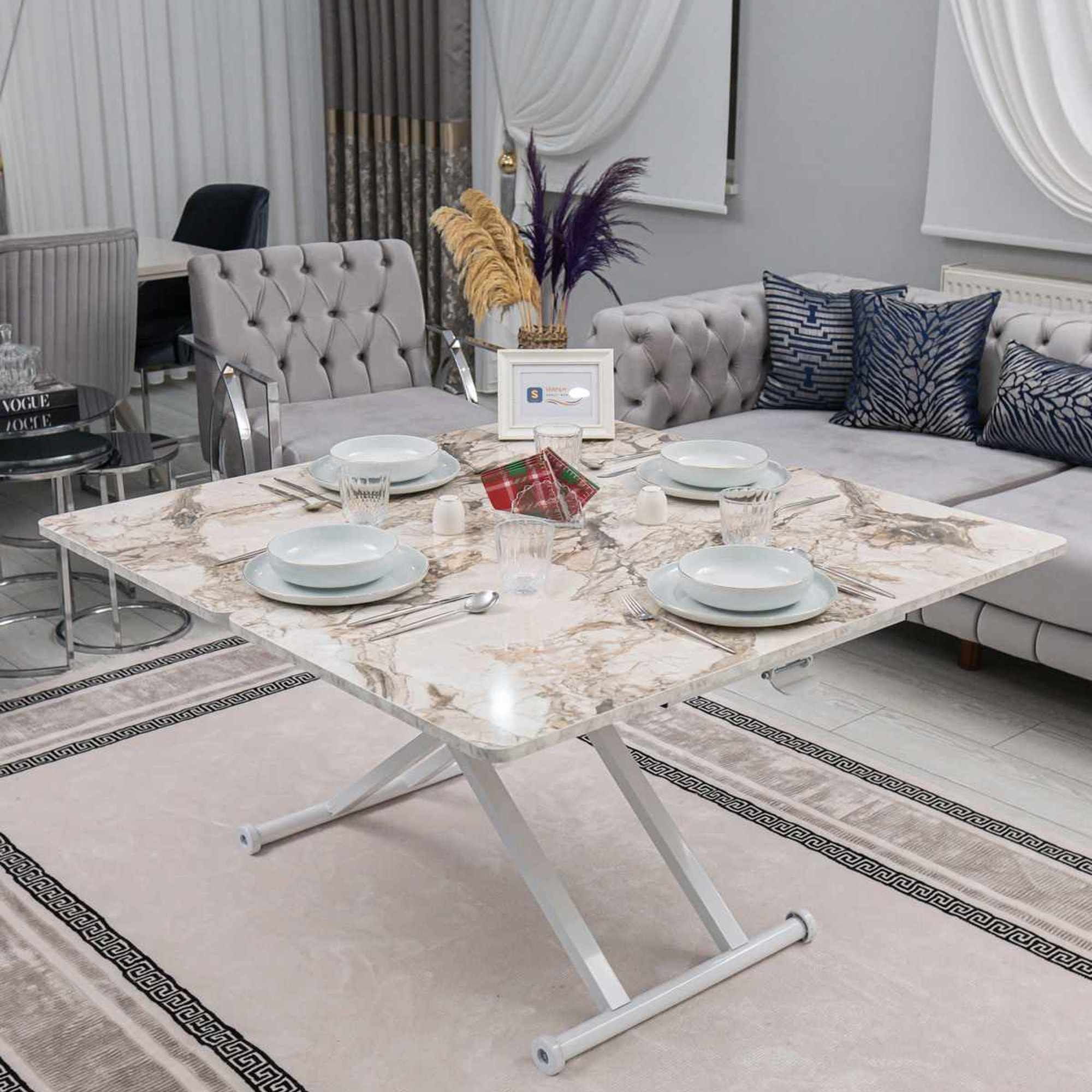 Masa de cafea Home Ext, alb marmura alb, MDF, capacitate 125 kg, alb marble / alb — imaginea 3
