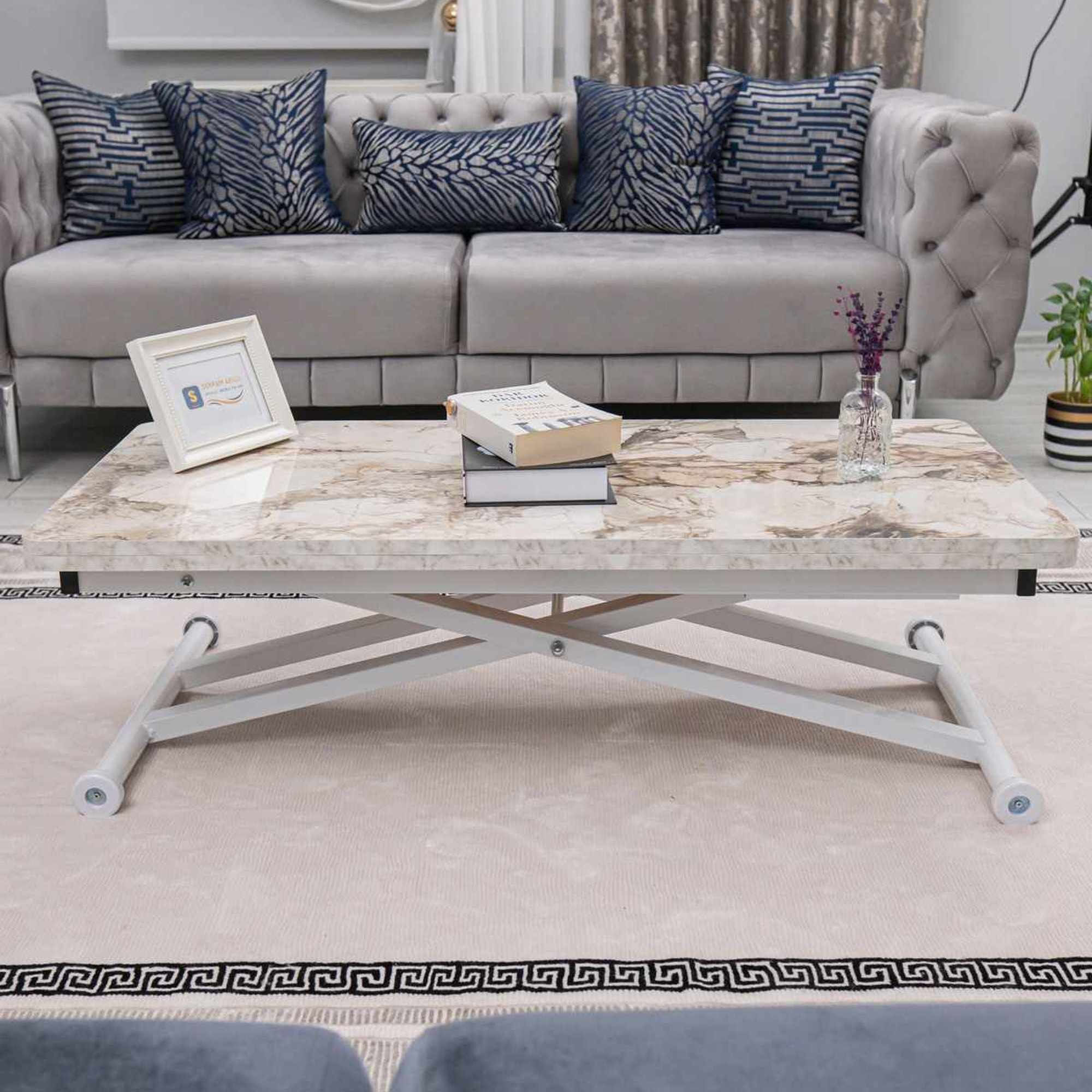 Masa de cafea Home Ext, alb marmura alb, MDF, capacitate 125 kg, alb marble / alb — imaginea 4